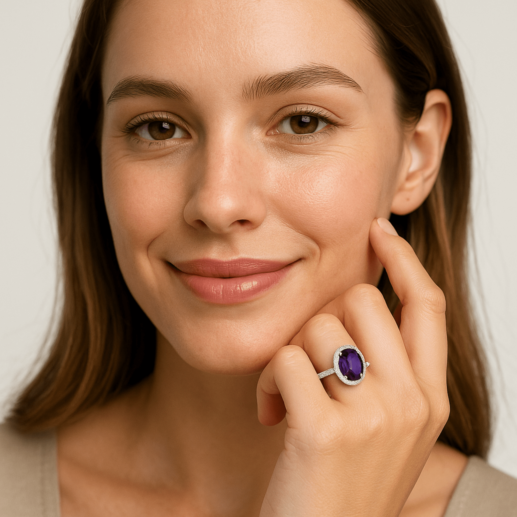 Oval Alexandrite Halo Engagement Ring | Color-Change Gemstone | 14K Gold – MH ELEGANCE - MH ELEGANCE - Oval Alexandrite Halo Engagement Ring - MH ELEGANCE -