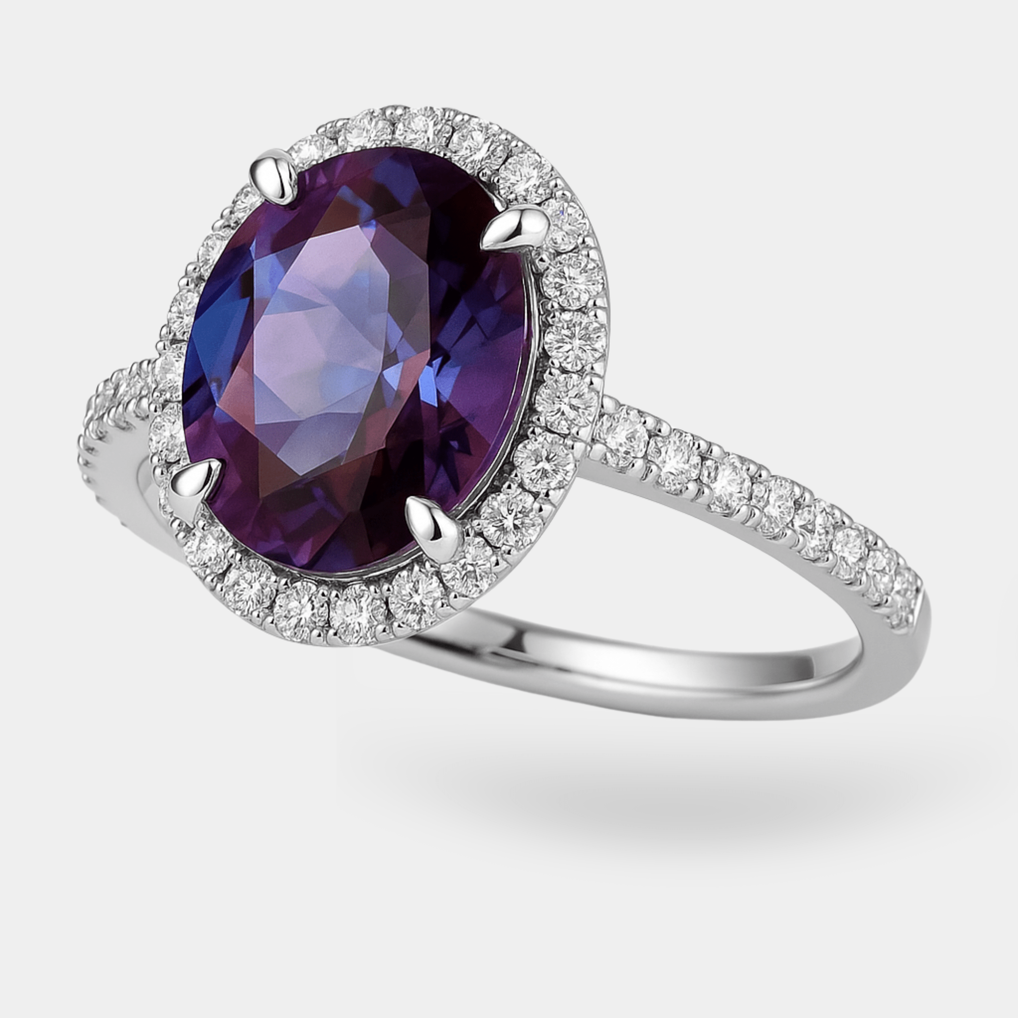 Oval Alexandrite Halo Engagement Ring | Color-Change Gemstone | 14K Gold – MH ELEGANCE - MH ELEGANCE - Oval Alexandrite Halo Engagement Ring - MH ELEGANCE -
