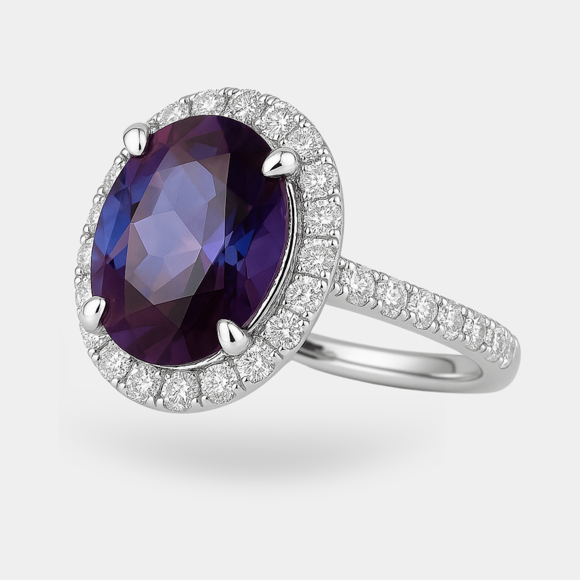 Oval Alexandrite Halo Engagement Ring | Color-Change Gemstone | 14K Gold – MH ELEGANCE - MH ELEGANCE - Oval Alexandrite Halo Engagement Ring - MH ELEGANCE -