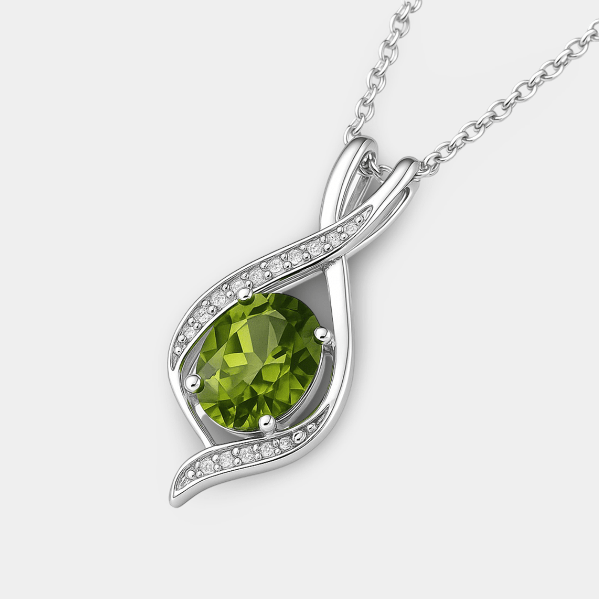 Oval-Cut Peridot Pendant Necklace - MH ELEGANCE - Oval-Cut Peridot Pendant Necklace - MH ELEGANCE -