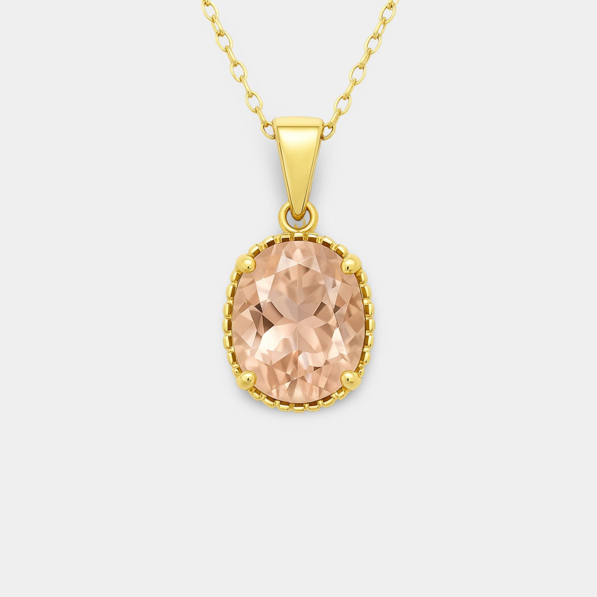 Oval Morganite Birthstone Pendant - MH ELEGANCE - Oval Morganite Birthstone Pendant - MH ELEGANCE -