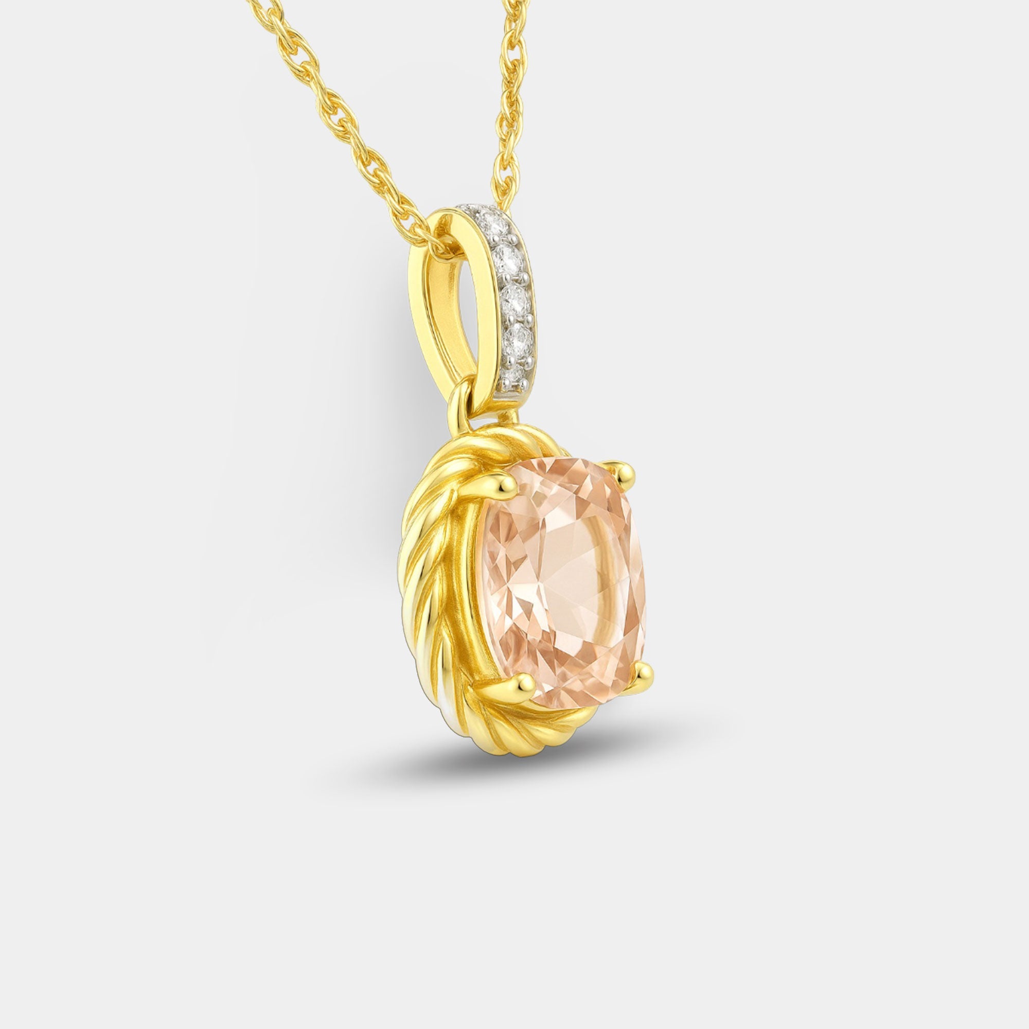 Oval Morganite & Diamond Pendant - MH ELEGANCE - Oval Morganite & Diamond Pendant - MH ELEGANCE -