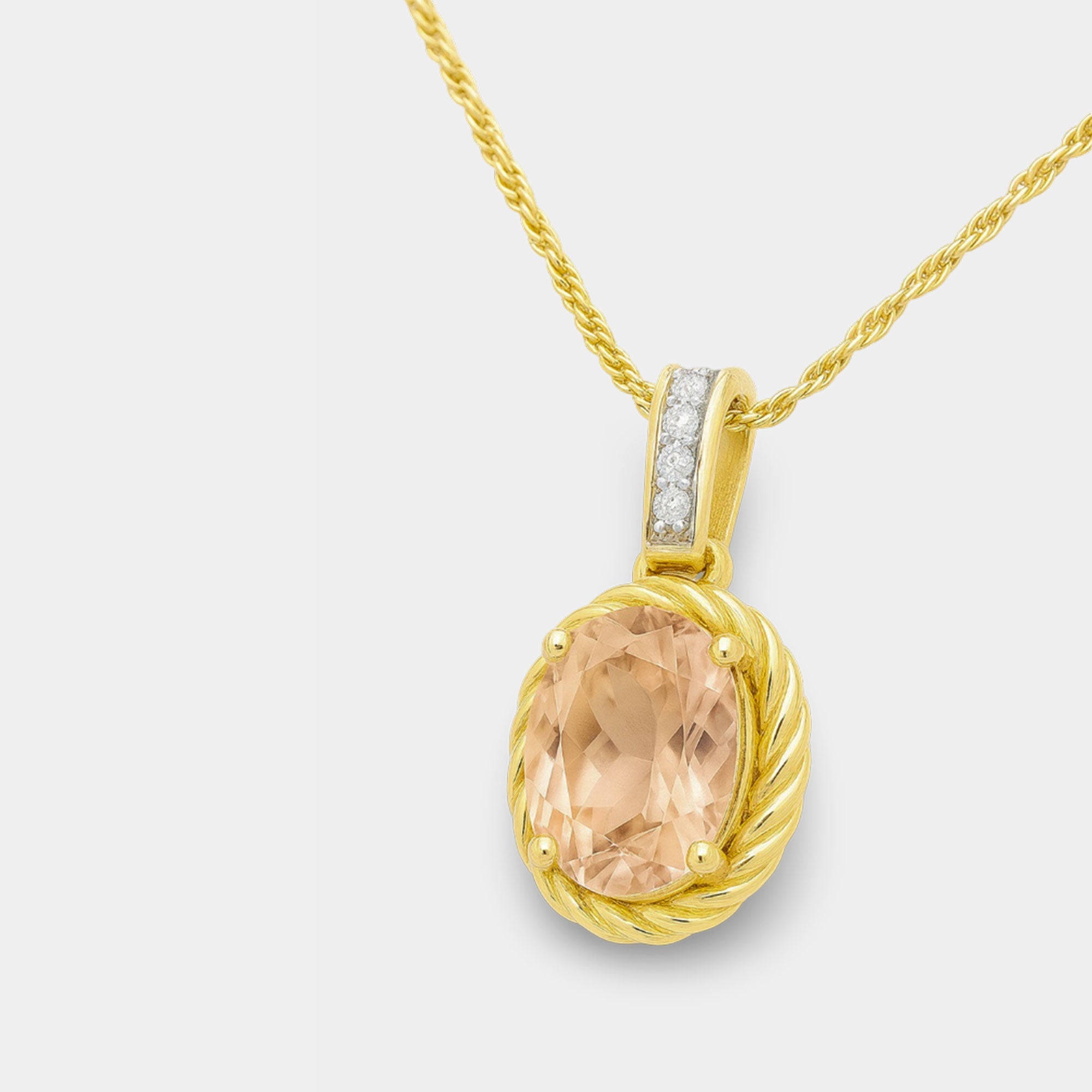 Oval Morganite & Diamond Pendant - MH ELEGANCE - Oval Morganite & Diamond Pendant - MH ELEGANCE -
