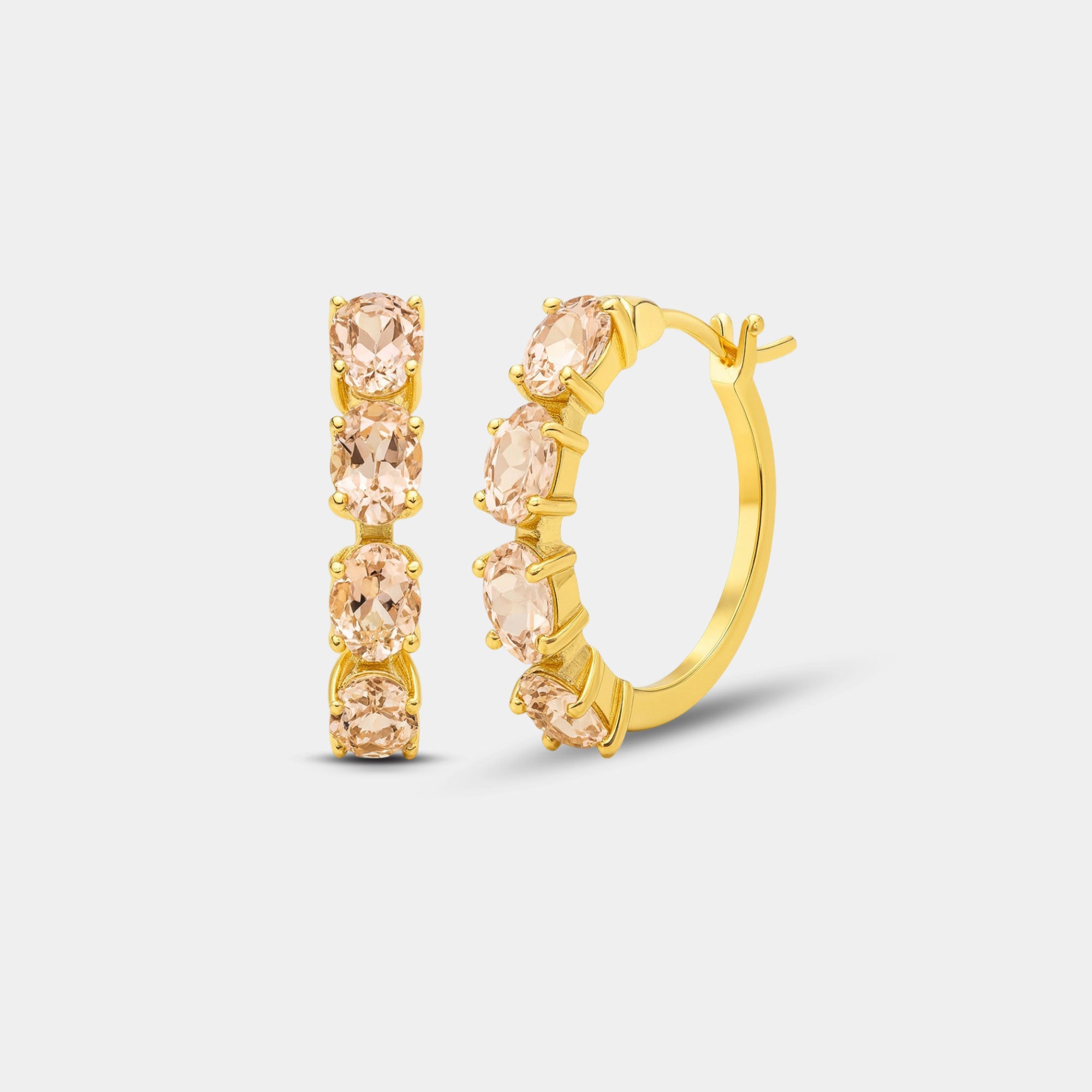 Oval Morganite Hoop Earrings - MH ELEGANCE - Oval Morganite Hoop Earrings - MH ELEGANCE -
