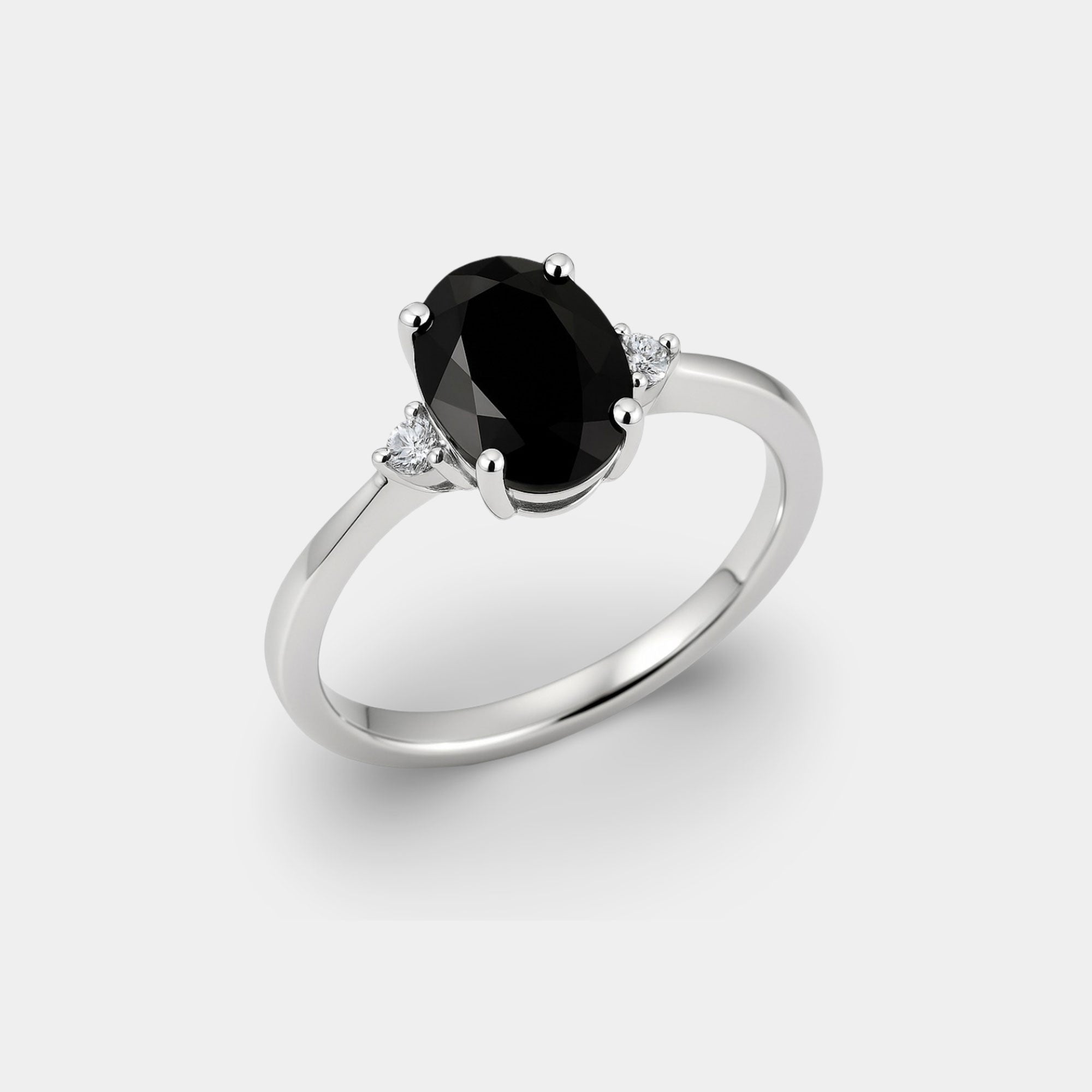 Oval Onyx & Diamond 3-Stone Ring - MH ELEGANCE - Oval Onyx & Diamond 3-Stone Ring - MH ELEGANCE -
