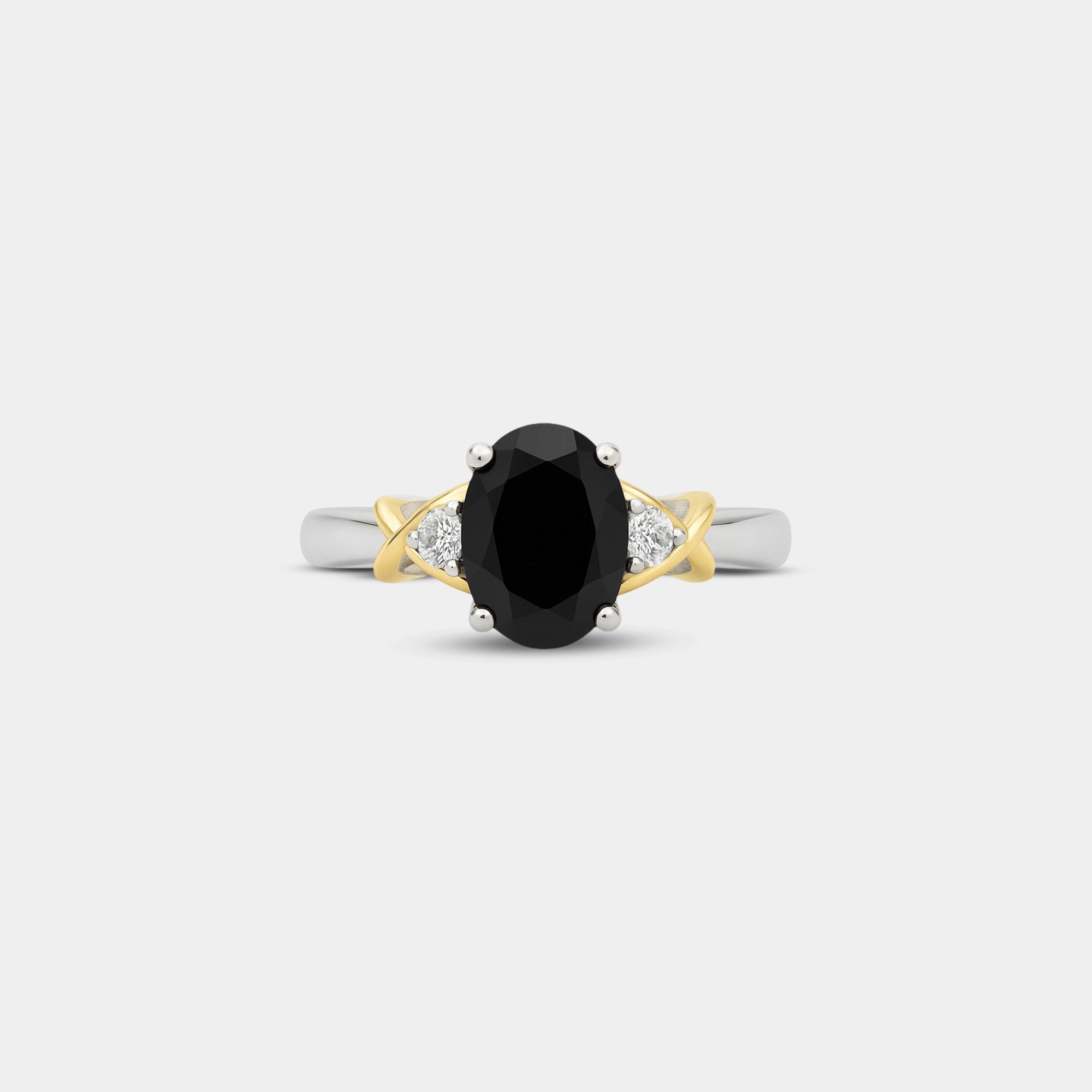 Oval Onyx & Diamond Crossover Ring - MH ELEGANCE - Oval Onyx & Diamond Crossover Ring - MH ELEGANCE -