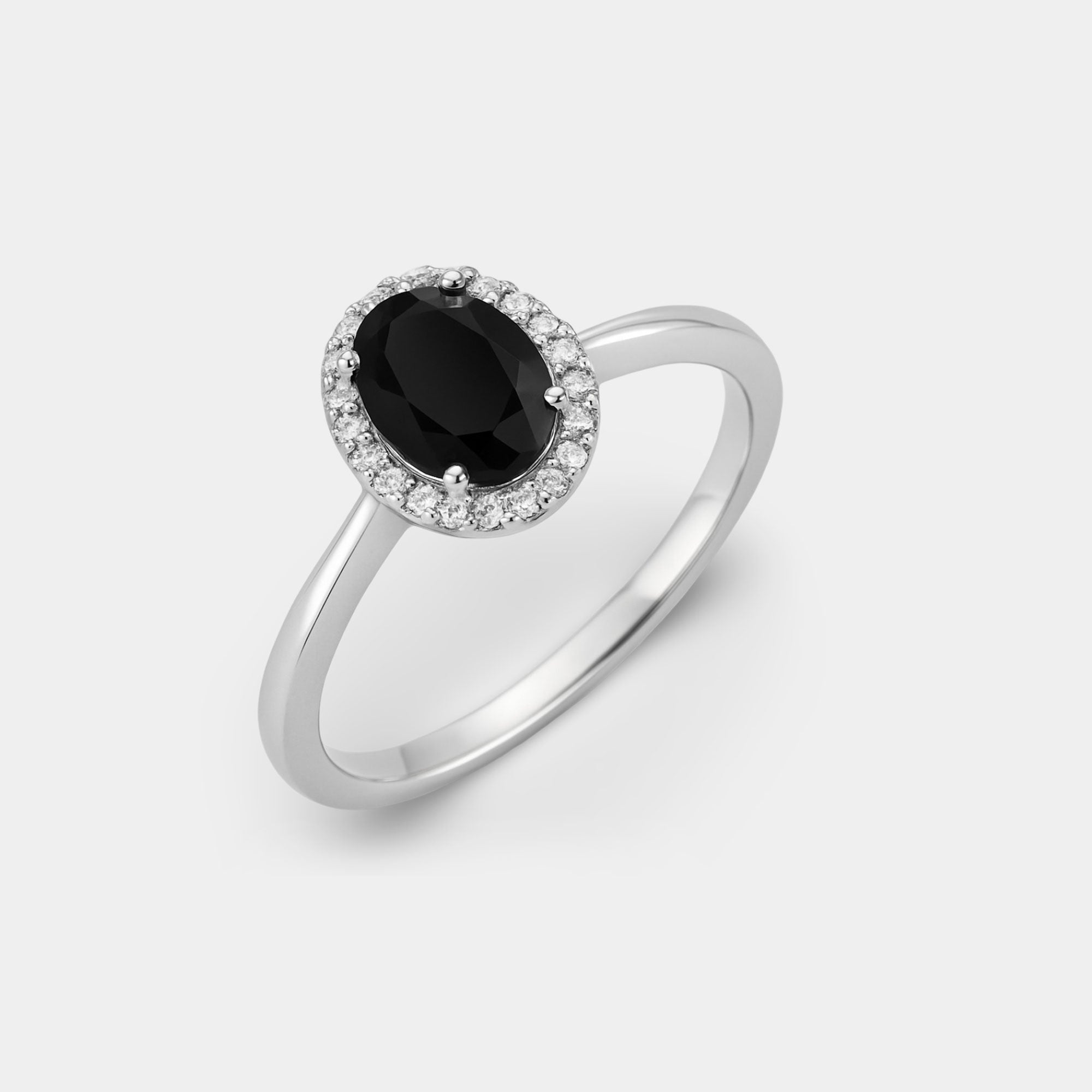 Oval Onyx & Diamond Halo Ring - MH ELEGANCE - Oval Onyx & Diamond Halo Ring - MH ELEGANCE -