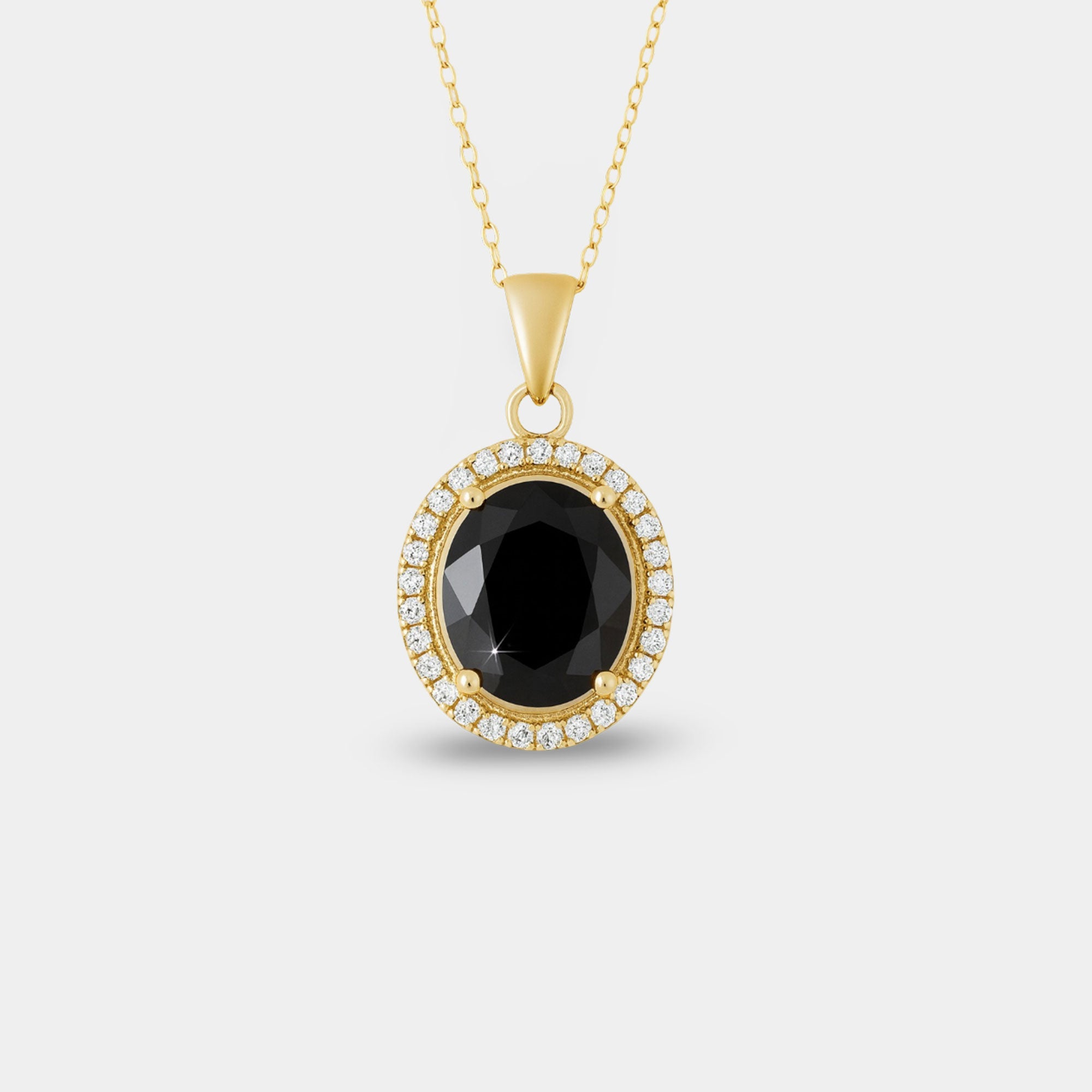 Oval Onyx & Halo Necklace - MH ELEGANCE - Oval Onyx & Halo Necklace - MH ELEGANCE -