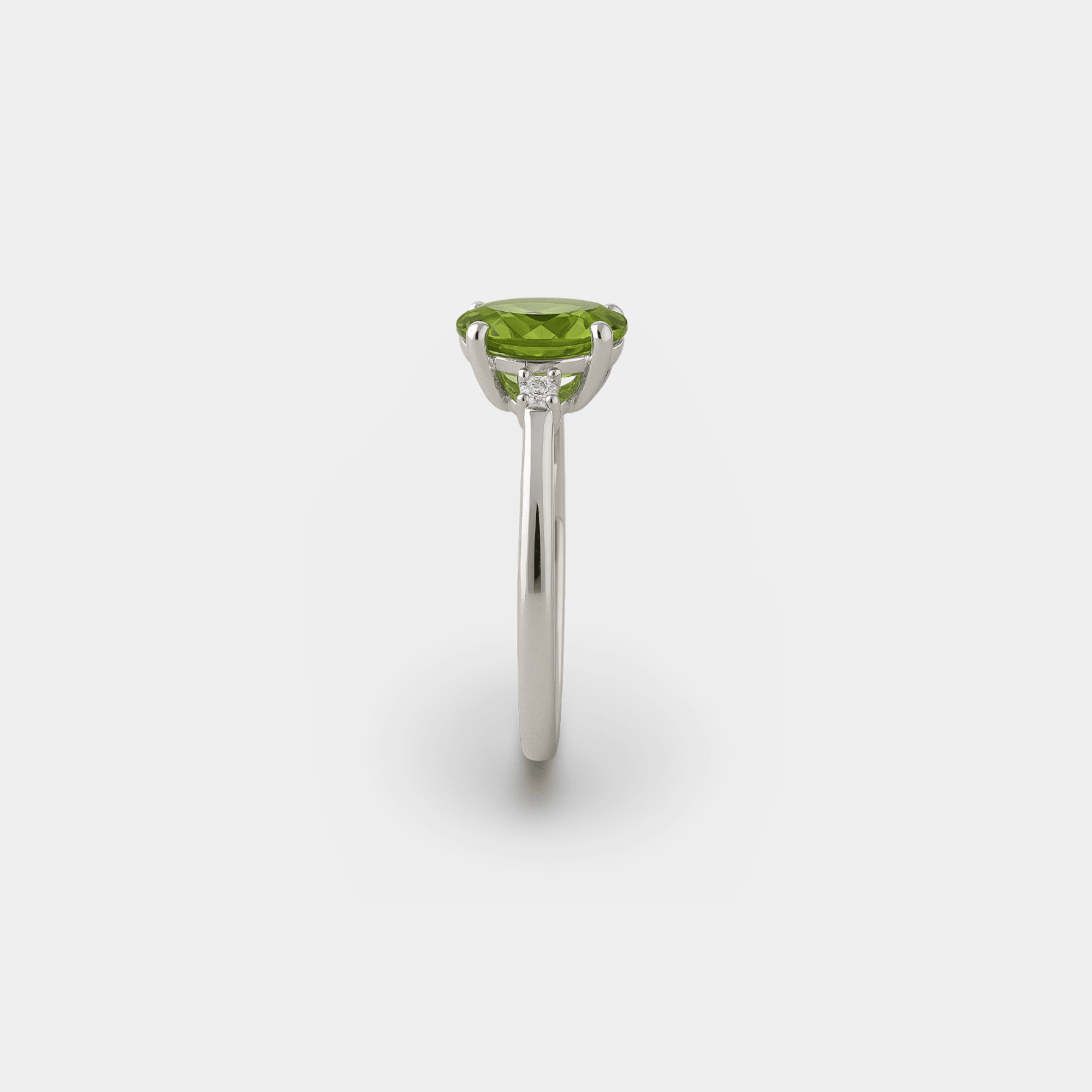 Oval Peridot & Diamond Accent 3-Stone Ring - MH ELEGANCE - Oval Peridot & Diamond Accent 3-Stone Ring - MH ELEGANCE -