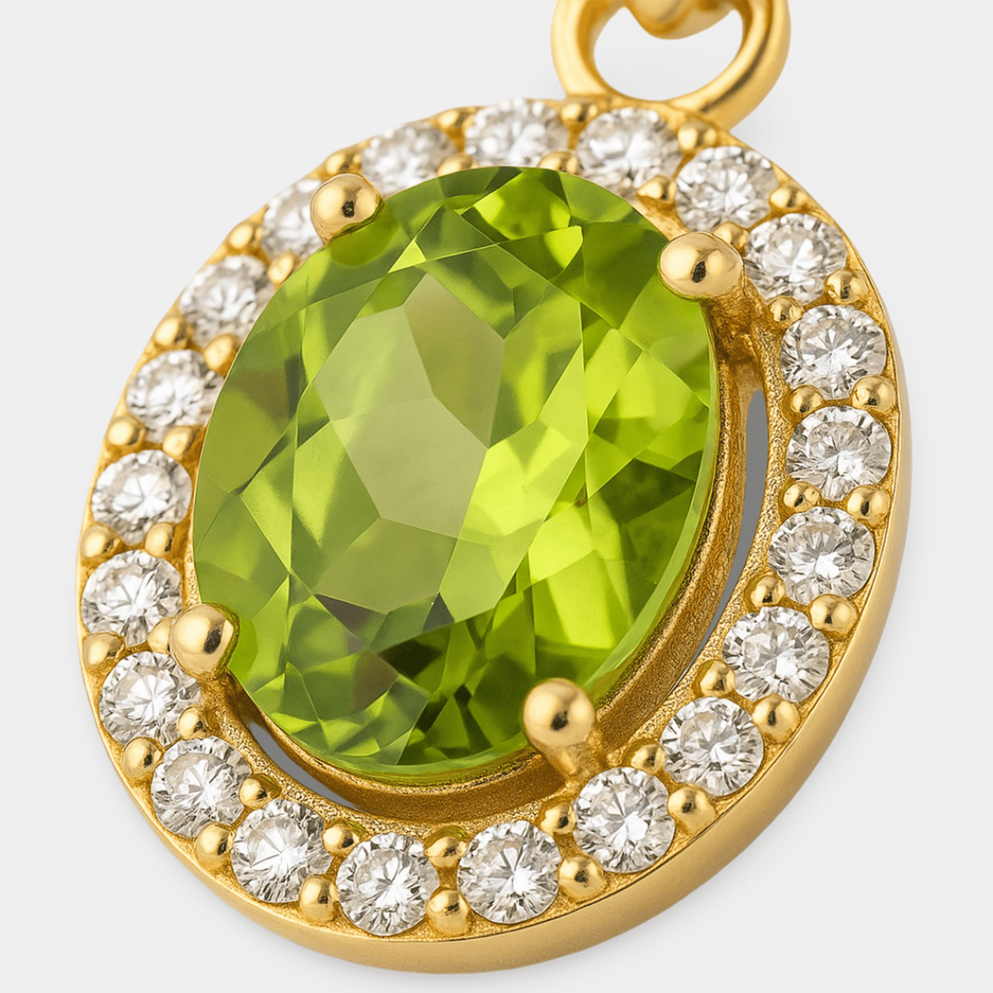 Oval Peridot Halo Pendant Necklace - MH ELEGANCE - Oval Peridot Halo Pendant Necklace - MH ELEGANCE -