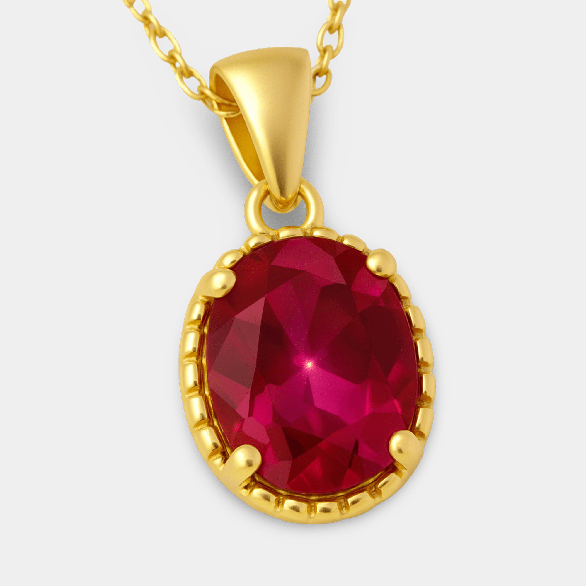 Oval Ruby Pendant Necklace - MH ELEGANCE - Oval Ruby Pendant Necklace - MH ELEGANCE -