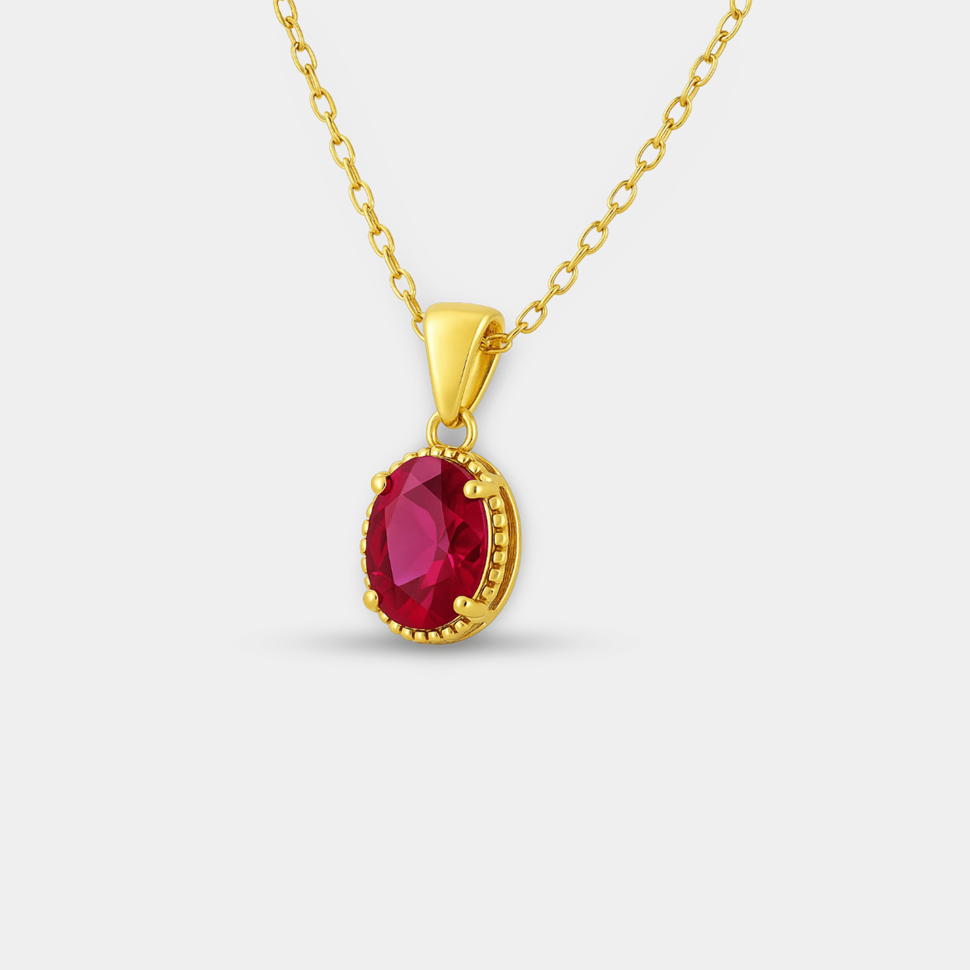 Oval Ruby Pendant Necklace - MH ELEGANCE - Oval Ruby Pendant Necklace - MH ELEGANCE -