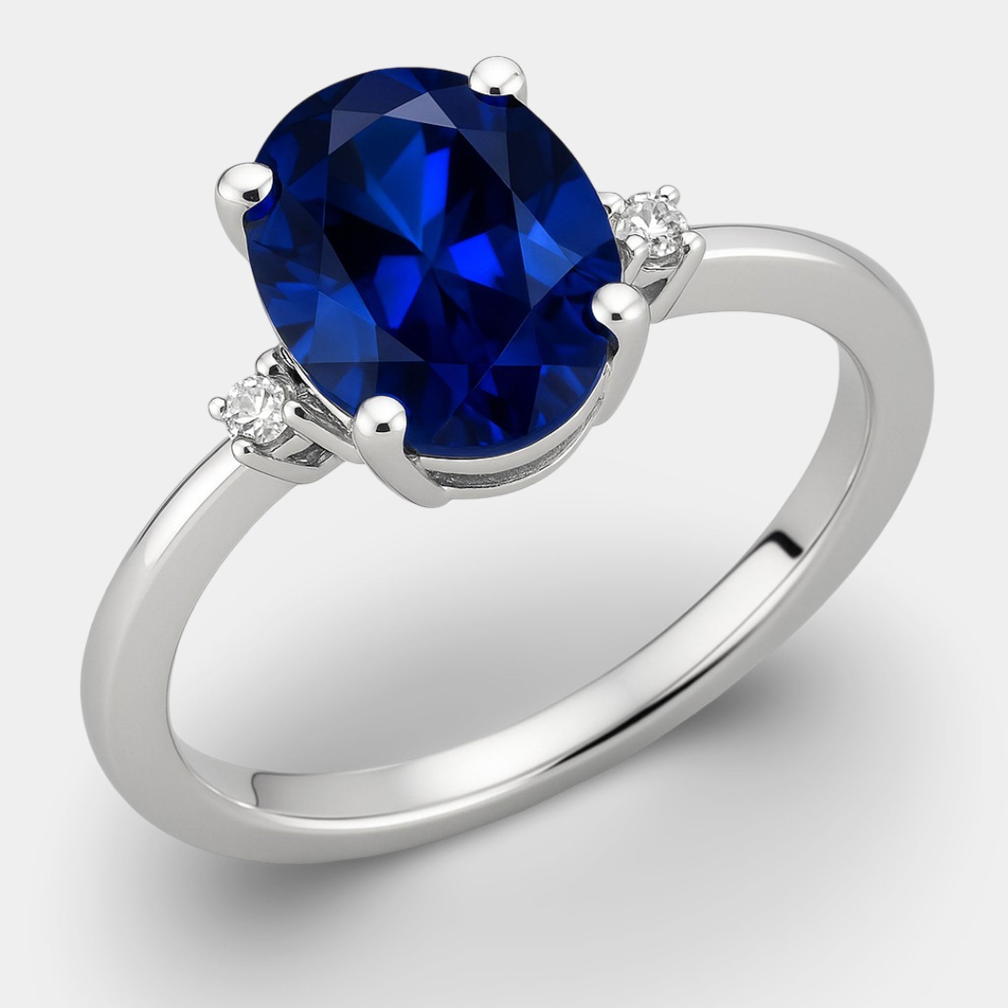 925 sterling silver sapphire 3-stone ring shown from the top as a September birthstone ring