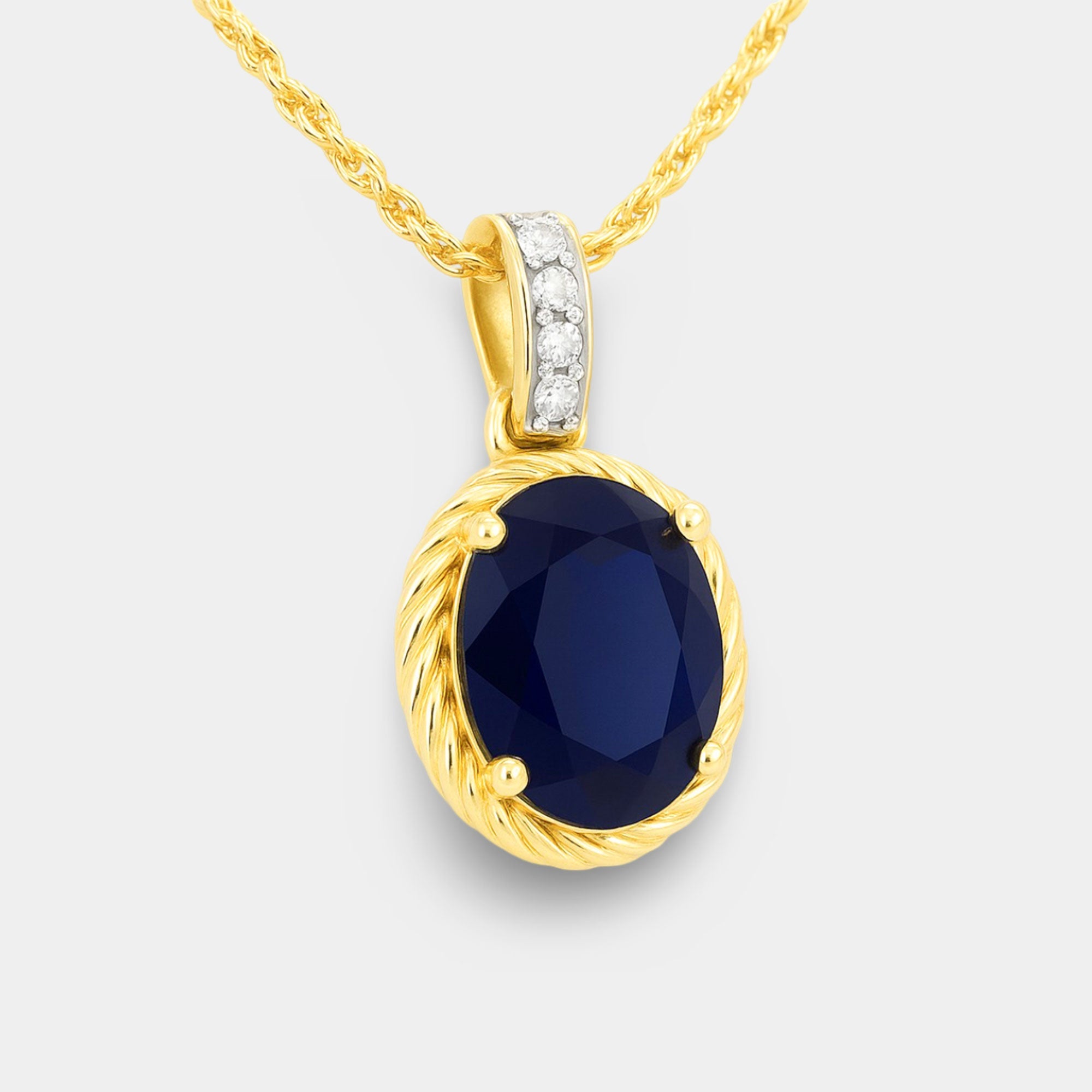 Oval Sapphire & Diamond Pendant Necklace - MH ELEGANCE - Oval Sapphire & Diamond Pendant Necklace - MH ELEGANCE -