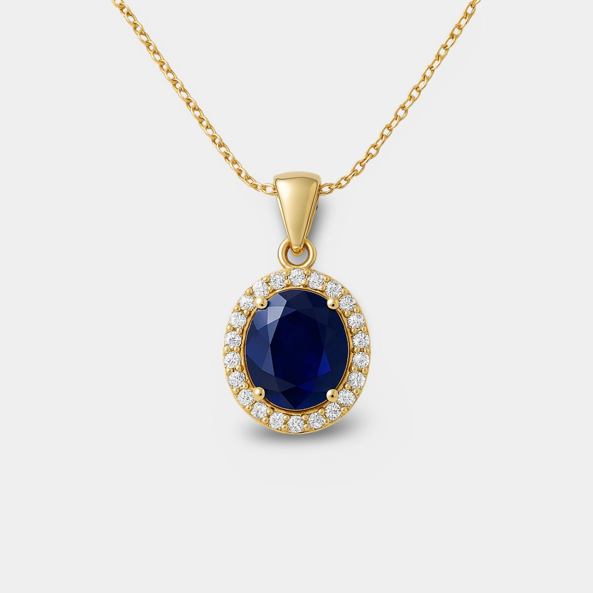 Oval Sapphire Halo Pendant - MH ELEGANCE - Oval Sapphire Halo Pendant - MH ELEGANCE -