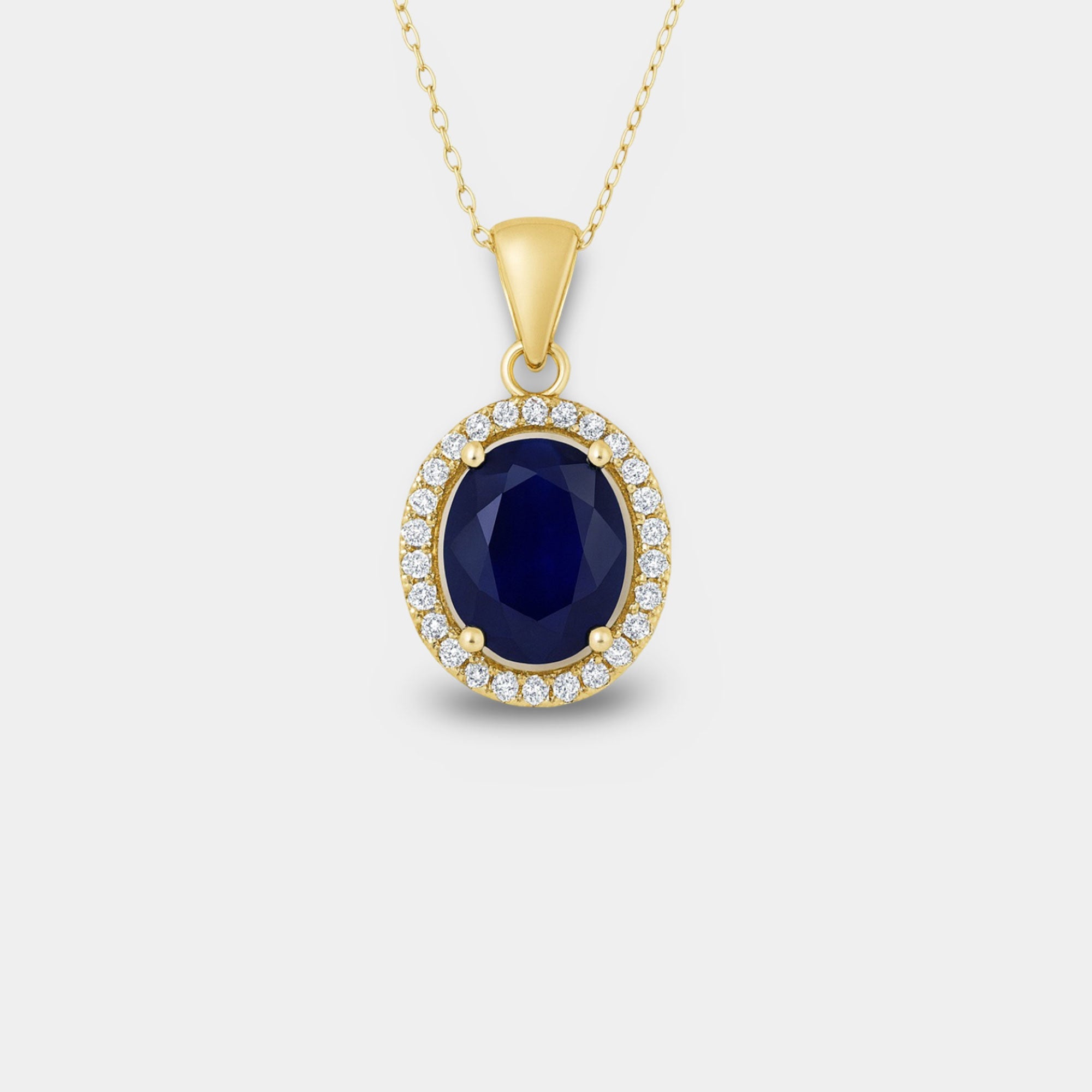Oval Sapphire Halo Pendant - MH ELEGANCE - Oval Sapphire Halo Pendant - MH ELEGANCE -