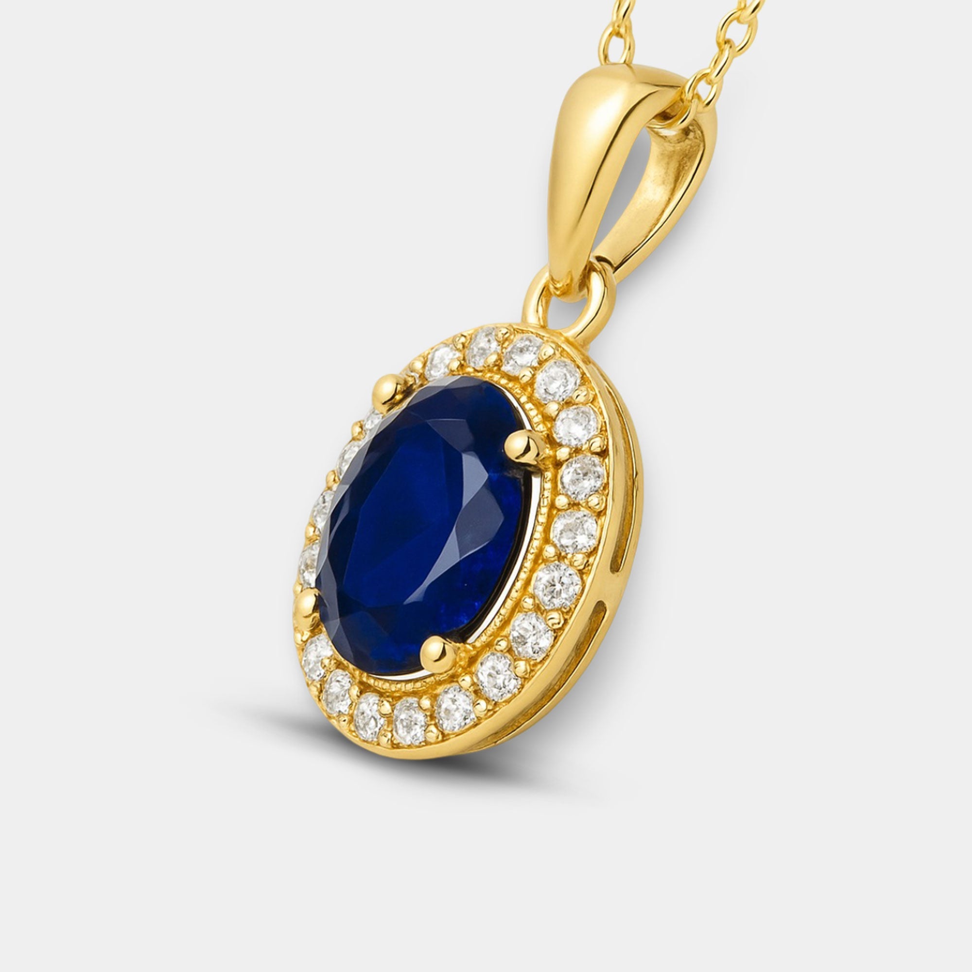 Oval Sapphire Halo Pendant - MH ELEGANCE - Oval Sapphire Halo Pendant - MH ELEGANCE -