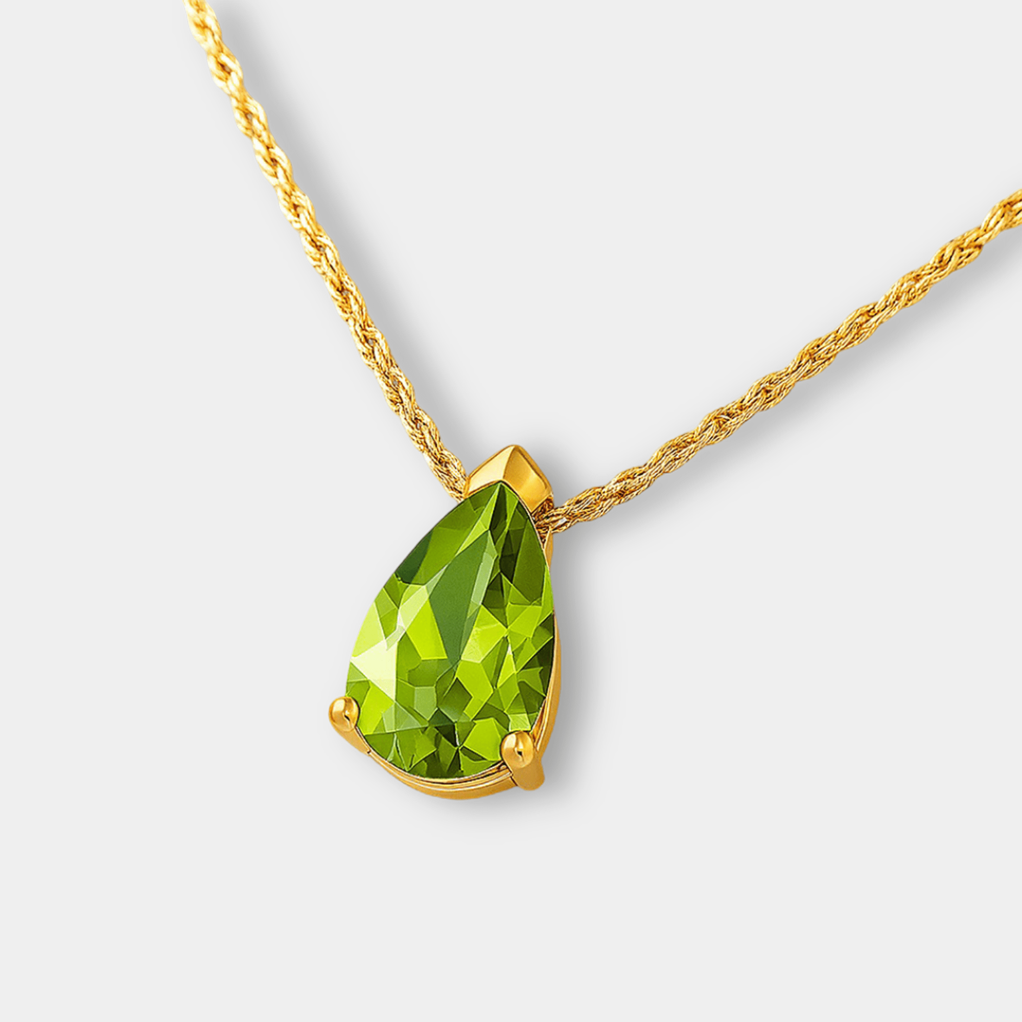 Pear-Shaped Peridot Pendant Necklace - MH ELEGANCE - Pear-Shaped Peridot Pendant Necklace - MH ELEGANCE -