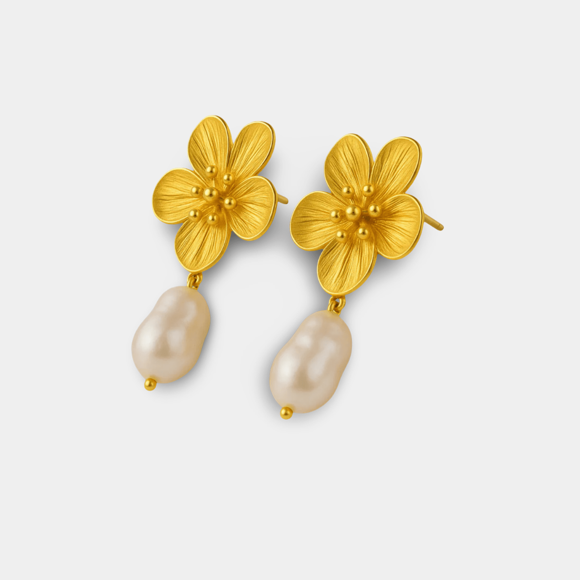 Pearl Drop Flower Earrings | Freshwater Pearl | 14K Gold Dangle – MH ELEGANCE - MH ELEGANCE - Pearl Drop Flower Earrings - MH ELEGANCE - Earrings