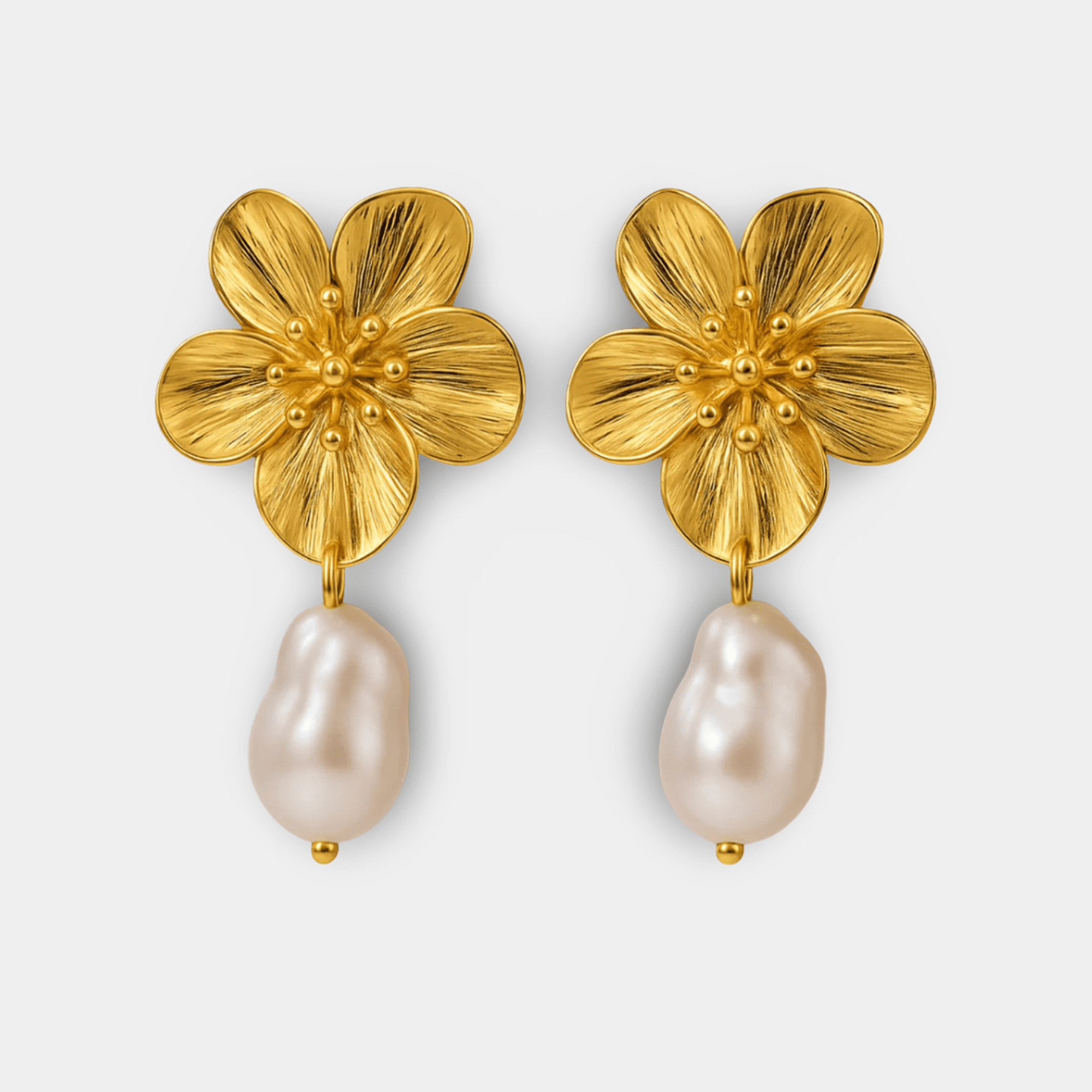 Pearl Drop Flower Earrings | Freshwater Pearl | 14K Gold Dangle – MH ELEGANCE - MH ELEGANCE - Pearl Drop Flower Earrings - MH ELEGANCE - Earrings