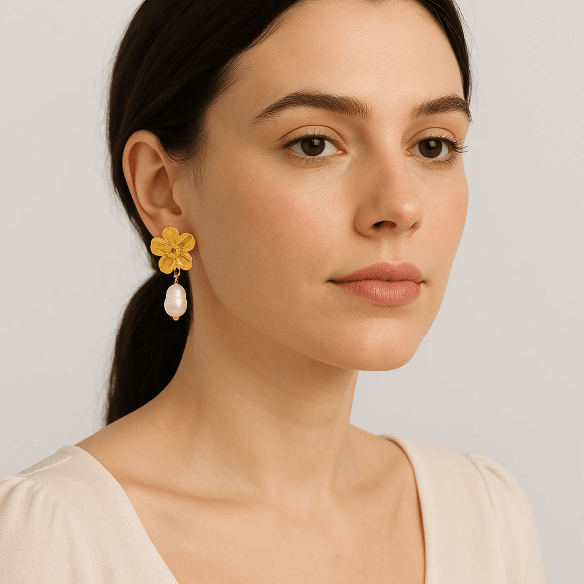 Pearl Drop Flower Earrings | Freshwater Pearl | 14K Gold Dangle – MH ELEGANCE - MH ELEGANCE - Pearl Drop Flower Earrings - MH ELEGANCE - Earrings