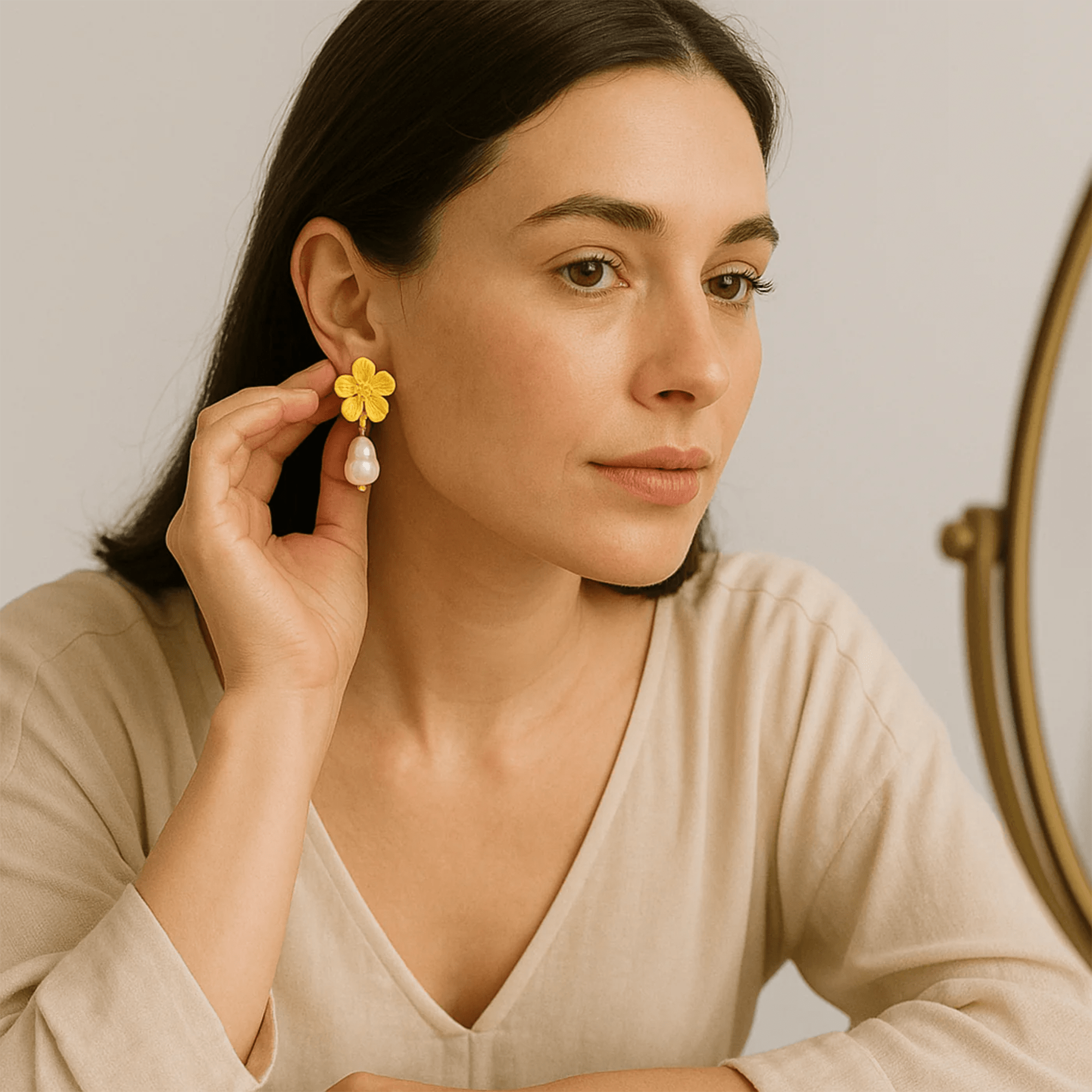 Pearl Drop Flower Earrings | Freshwater Pearl | 14K Gold Dangle – MH ELEGANCE - MH ELEGANCE - Pearl Drop Flower Earrings - MH ELEGANCE - Earrings