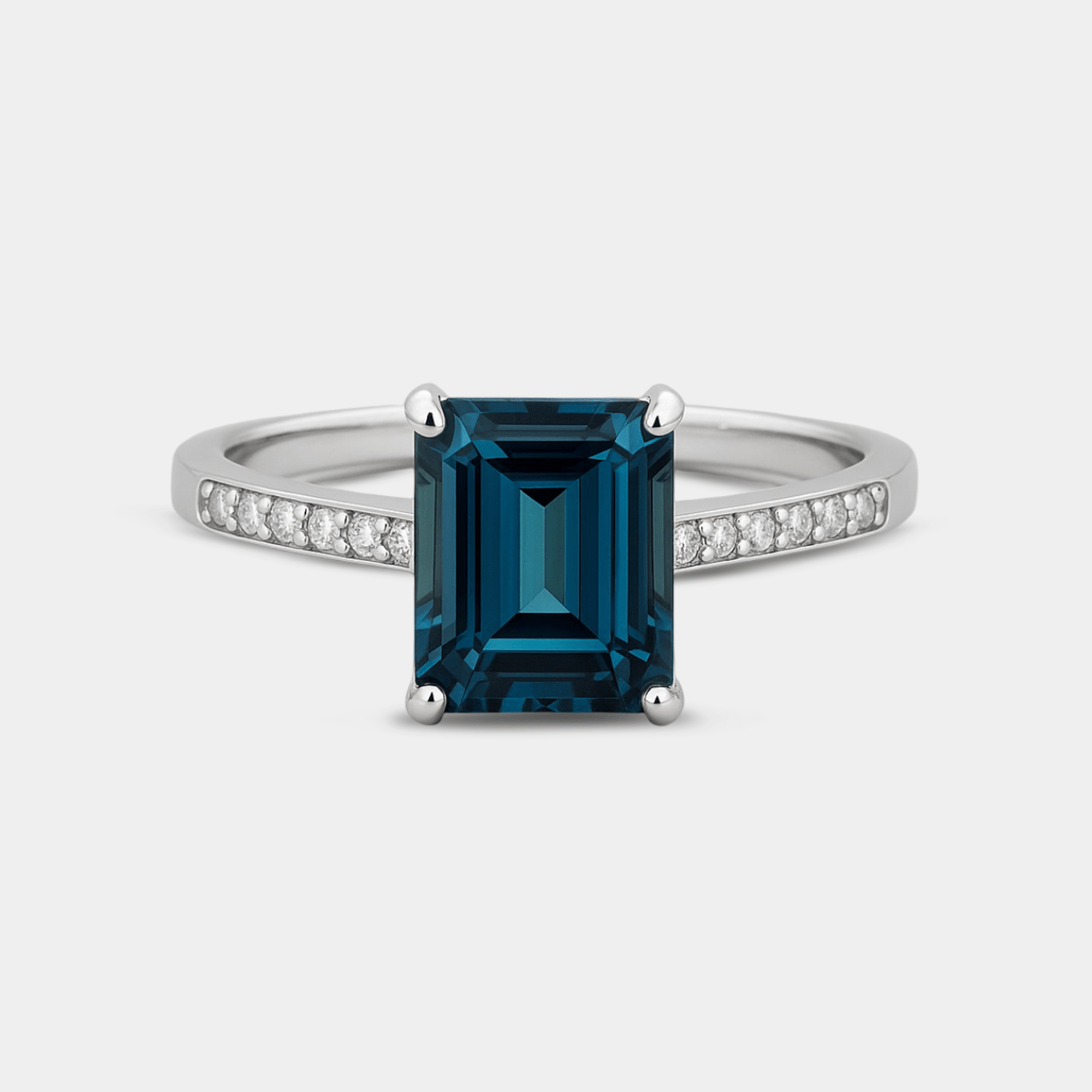Persian Blue Moissanite Halo Engagement Ring | Premium Metal - MH ELEGANCE - persian blue moissanite halo engagement ring main display from MH Elegance luxury wedding rings collection -