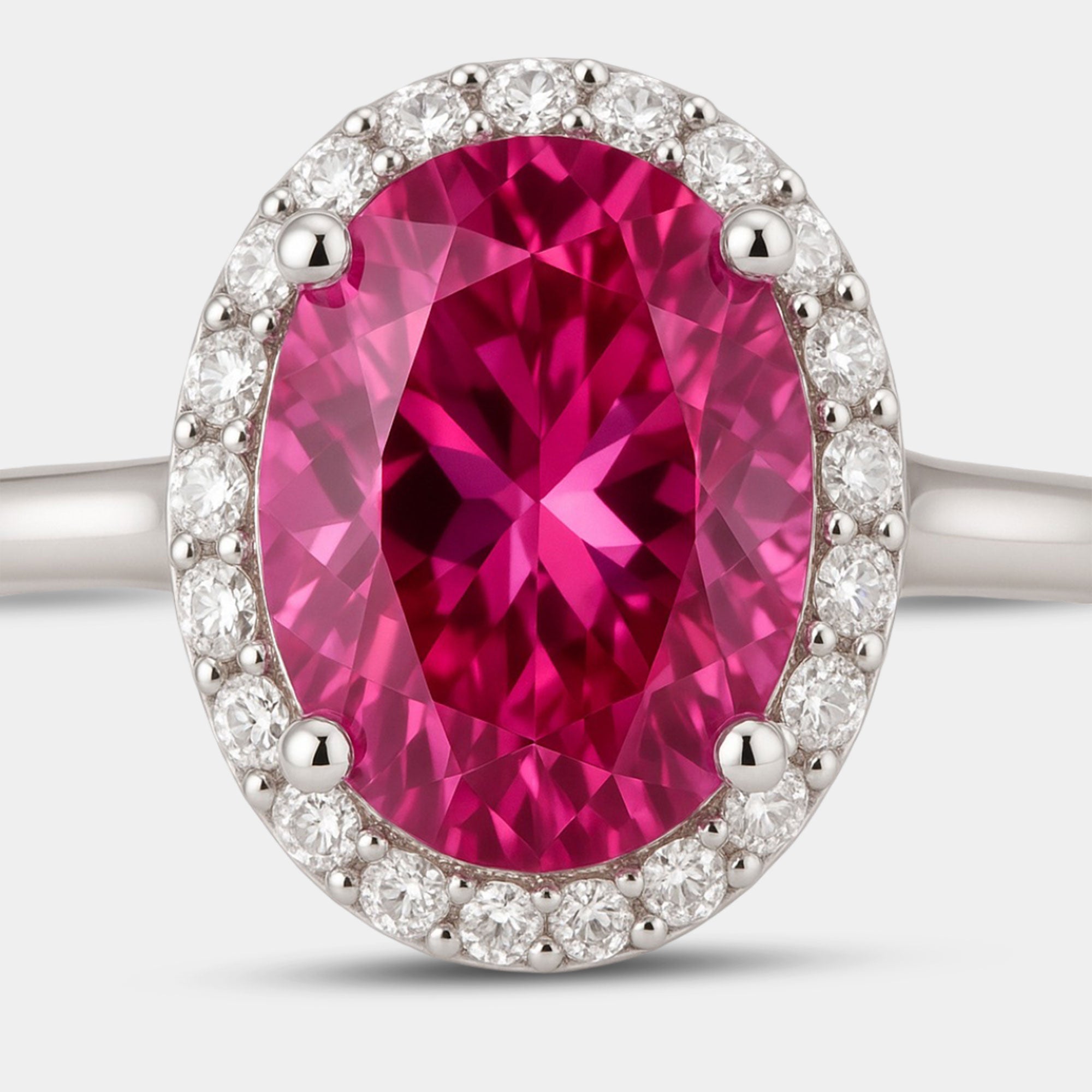 Pink Sapphire & Diamond Halo Ring - MH ELEGANCE - Pink Sapphire & Diamond Halo Ring - MH ELEGANCE -
