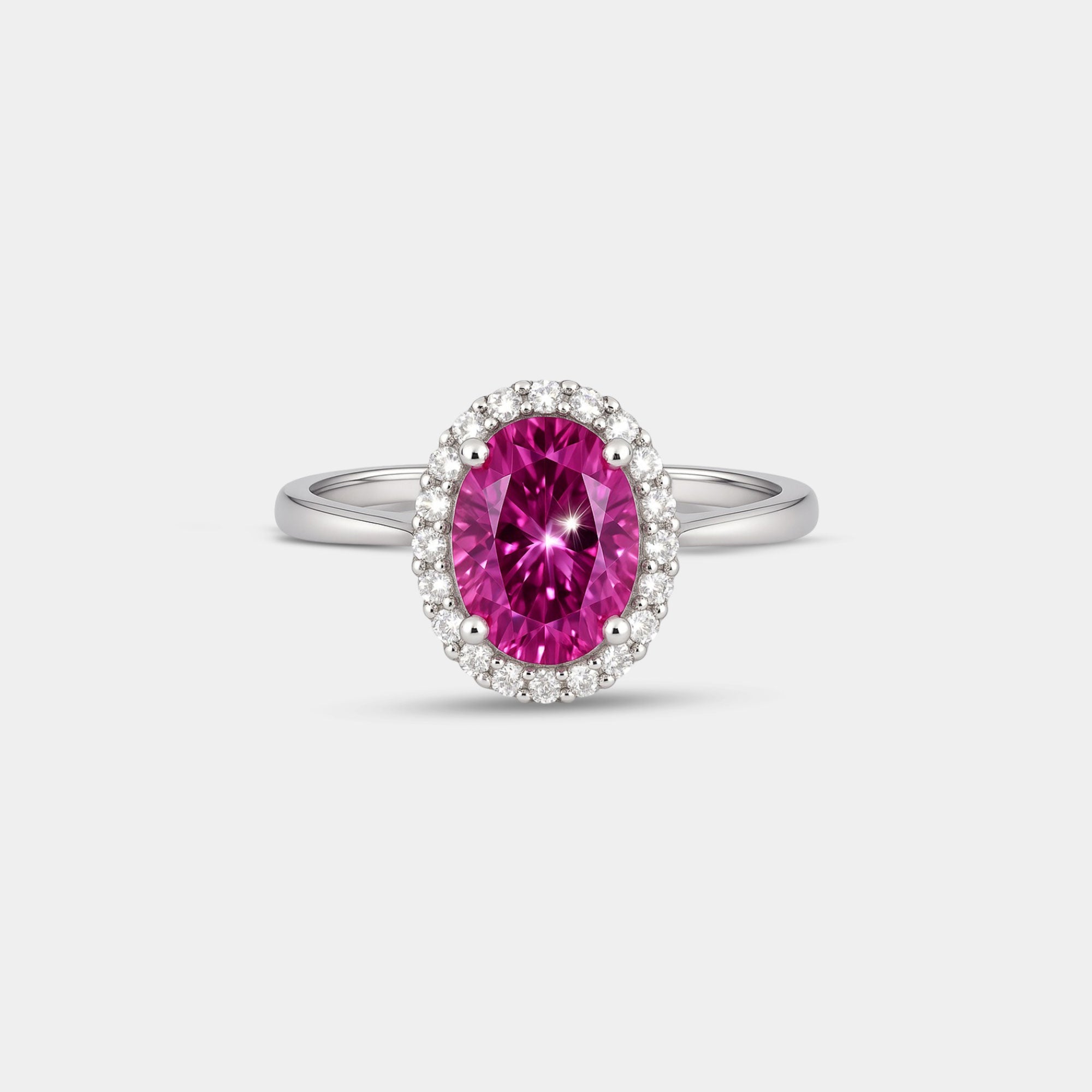 Pink Sapphire & Diamond Halo Ring - MH ELEGANCE - Pink Sapphire & Diamond Halo Ring - MH ELEGANCE -