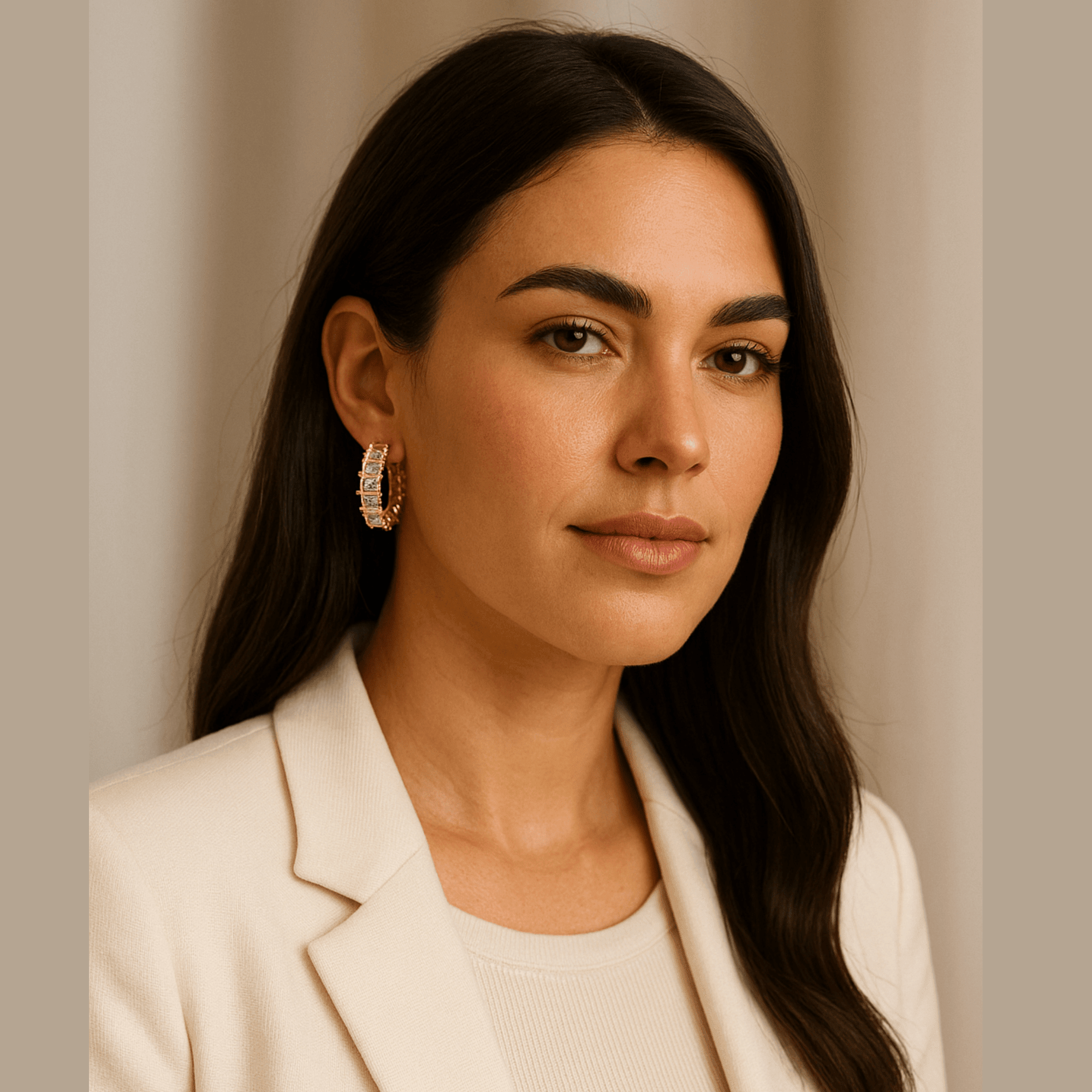 Prism crown hoop earrings paired with an outfit for a night-out look