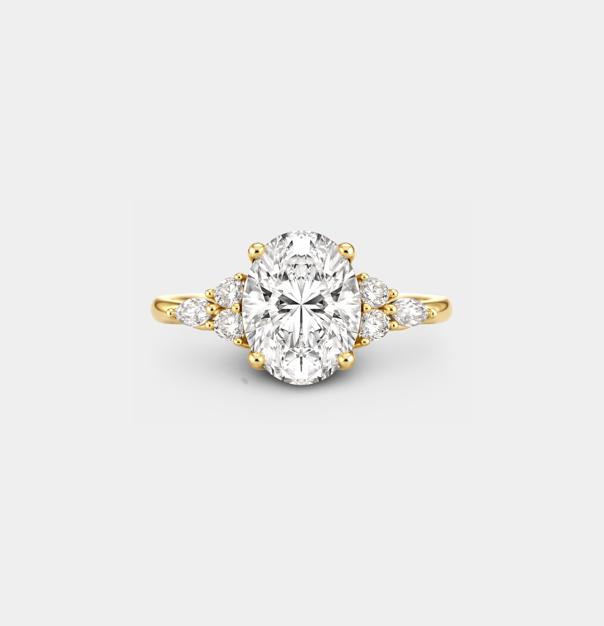 Gold oval promise ring for women, detail of the sparkling band
