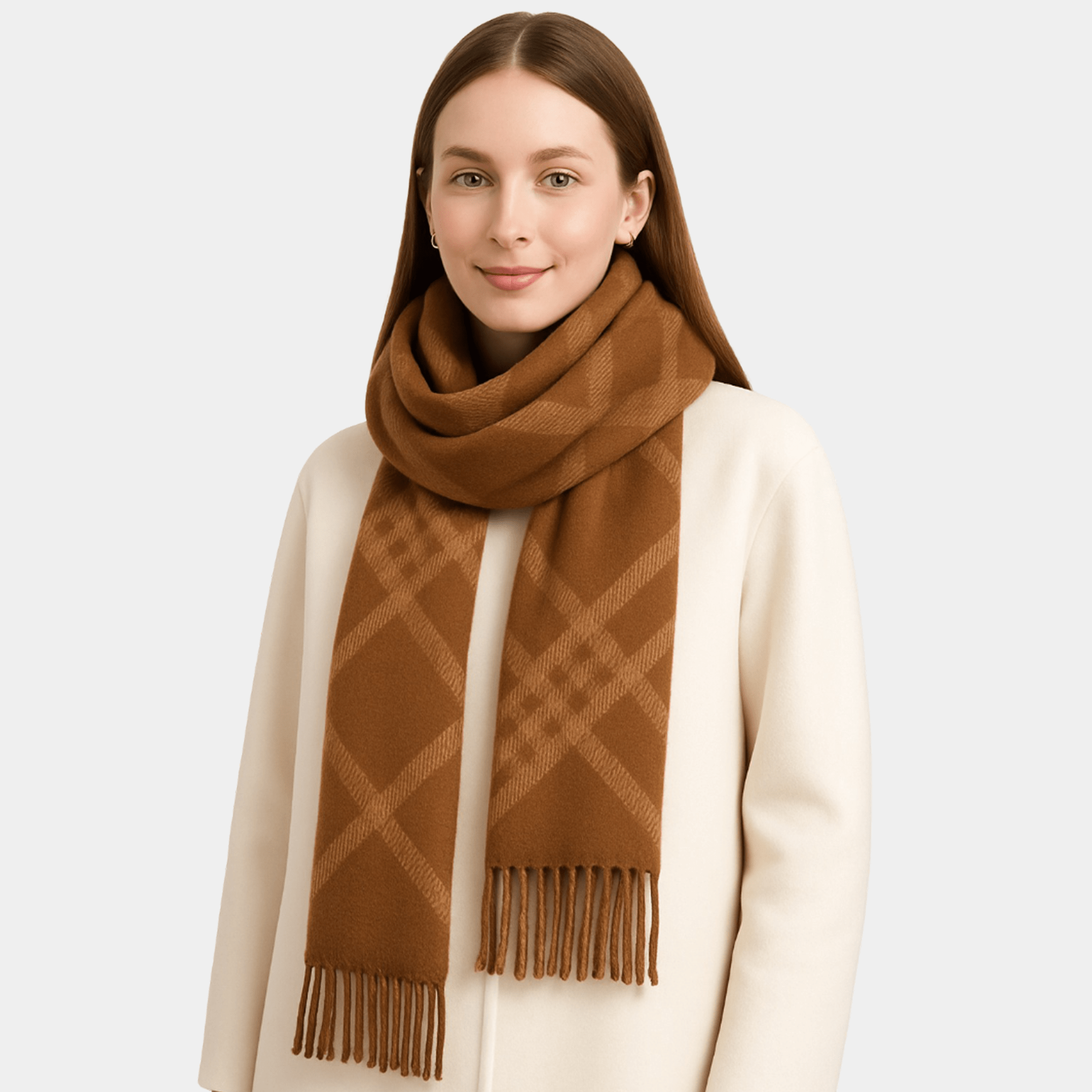 Reversible Brown Plaid Scarf - MH ELEGANCE - Reversible Brown Plaid Scarf -