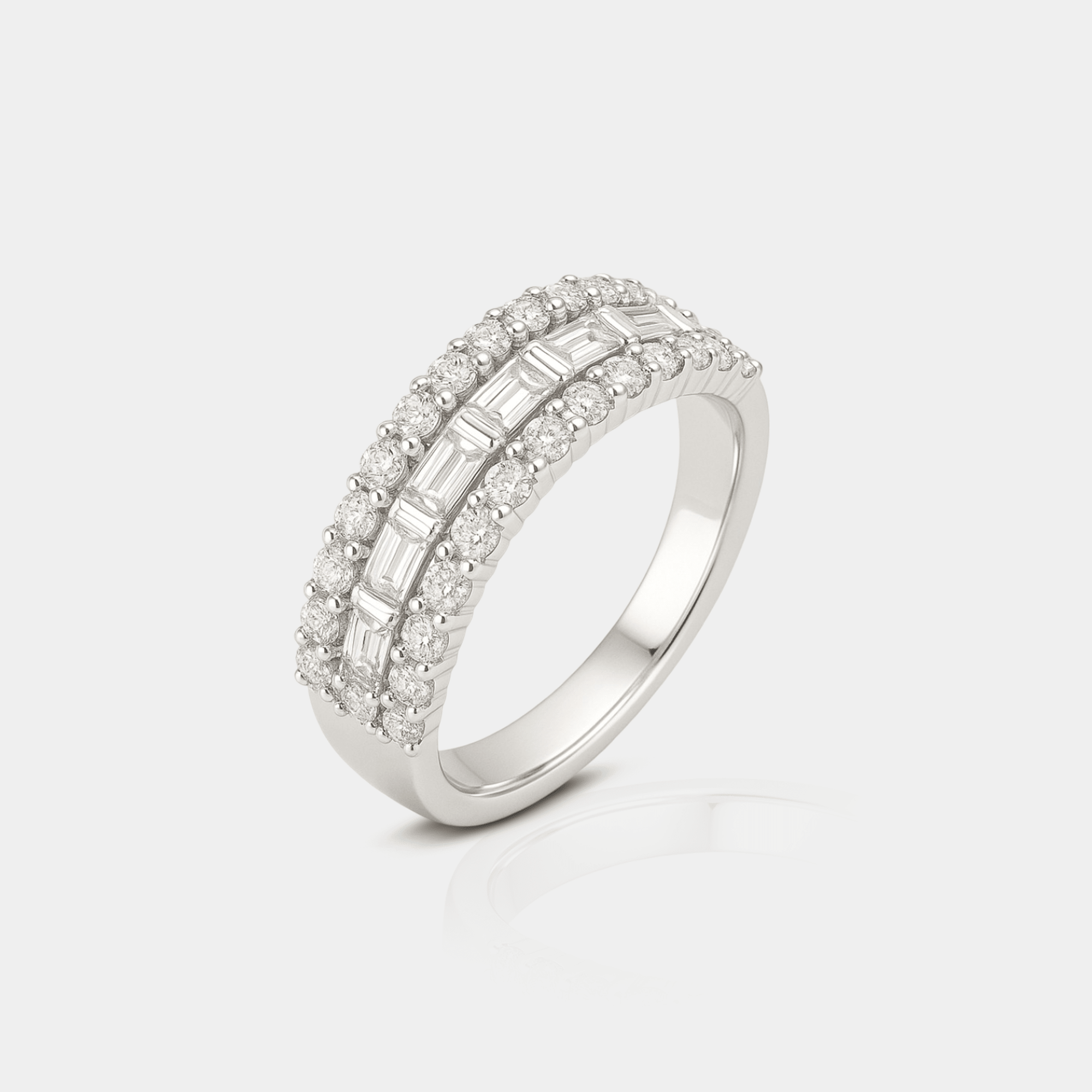 Round & Baguette Cut Diamond Band | 14K Gold - MH ELEGANCE - round & baguette cut diamond band detail close-up from MH Elegance luxury wedding rings collection -