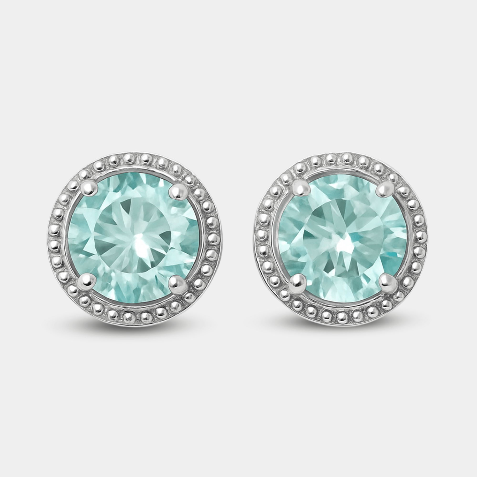 Round Cut Aquamarine Moissanite Stud Earrings | Lab-Created Stone | Sterling Silver – MH ELEGANCE - MH ELEGANCE - Round Cut Aquamarine Moissanite Stud Earrings - MH ELEGANCE - Earings set