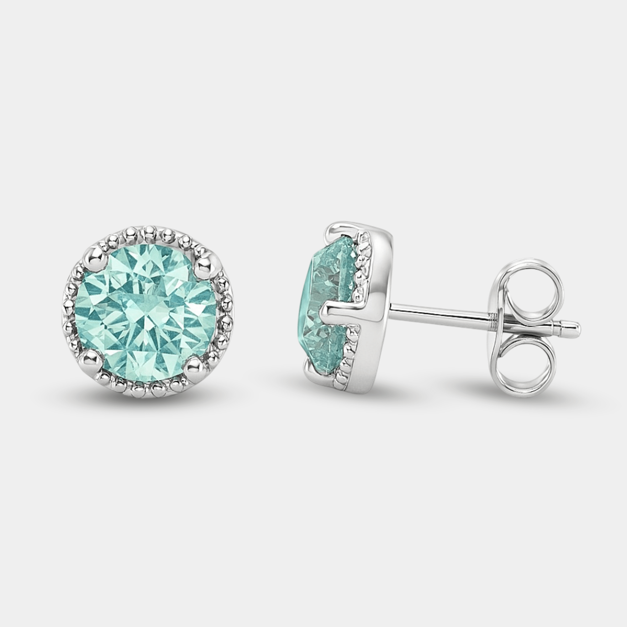 Round Cut Aquamarine Moissanite Stud Earrings | Lab-Created Stone | Sterling Silver – MH ELEGANCE - MH ELEGANCE - Round Cut Aquamarine Moissanite Stud Earrings - MH ELEGANCE - Earings set