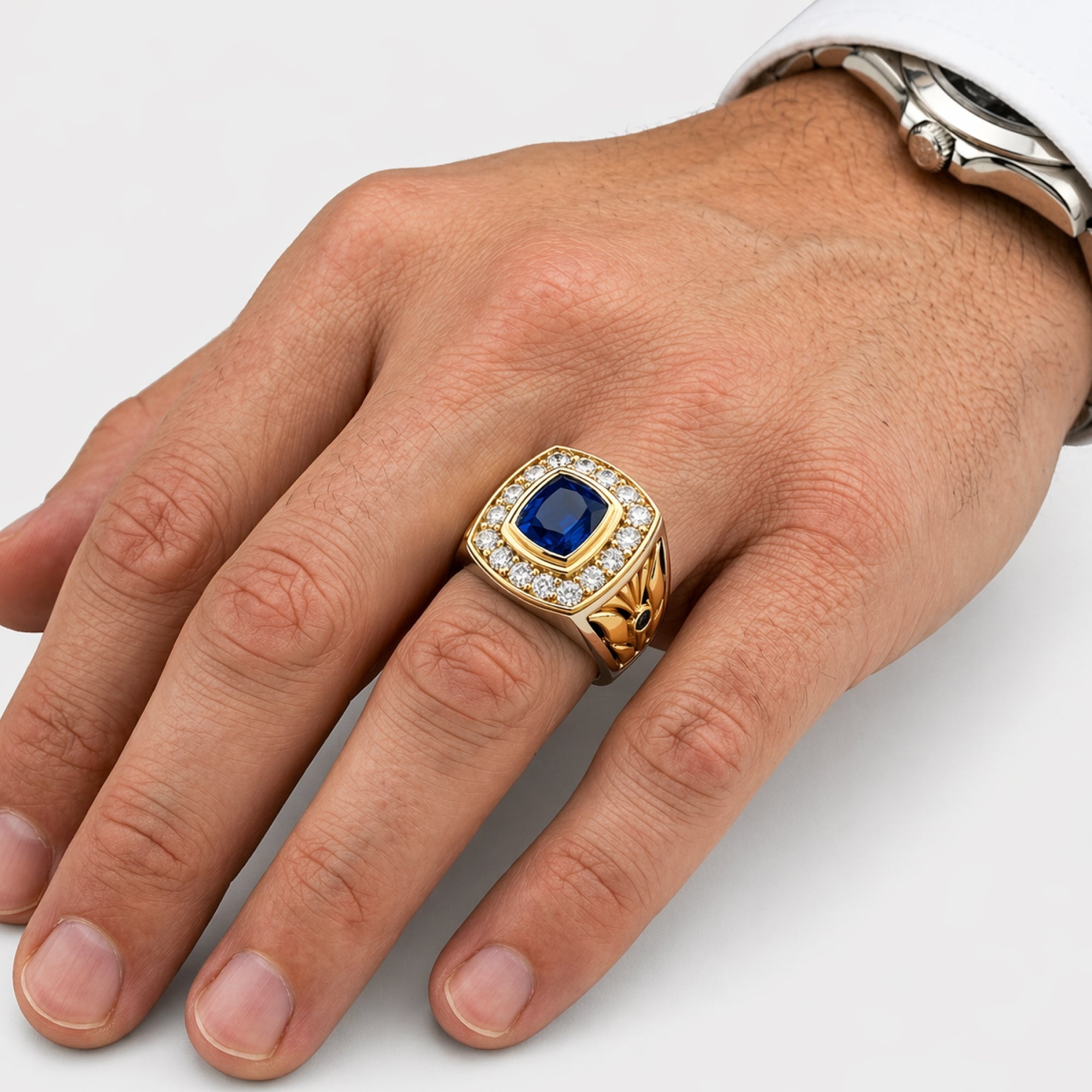 Royal Luxe Sapphire CZ Vintage Cocktail Men's Ring | Statement Gemstone Jewelry - MH ELEGANCE - Royal Luxe Sapphire CZ Vintage Cocktail Men's Ring | Statement Gemstone Jewelry - Ring