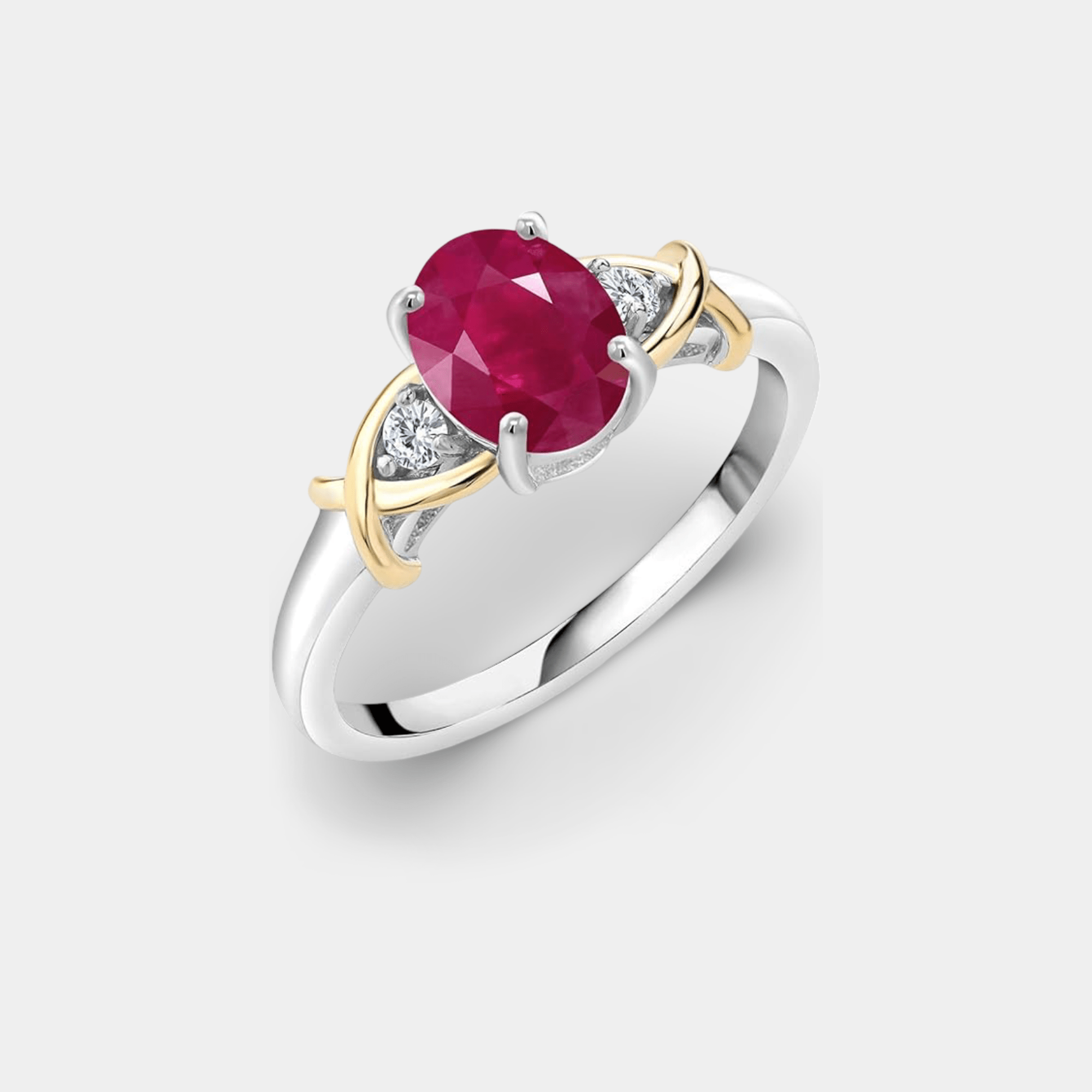 Ruby & Diamond Crossover Ring - MH ELEGANCE - Ruby & Diamond Crossover Ring - MH ELEGANCE -