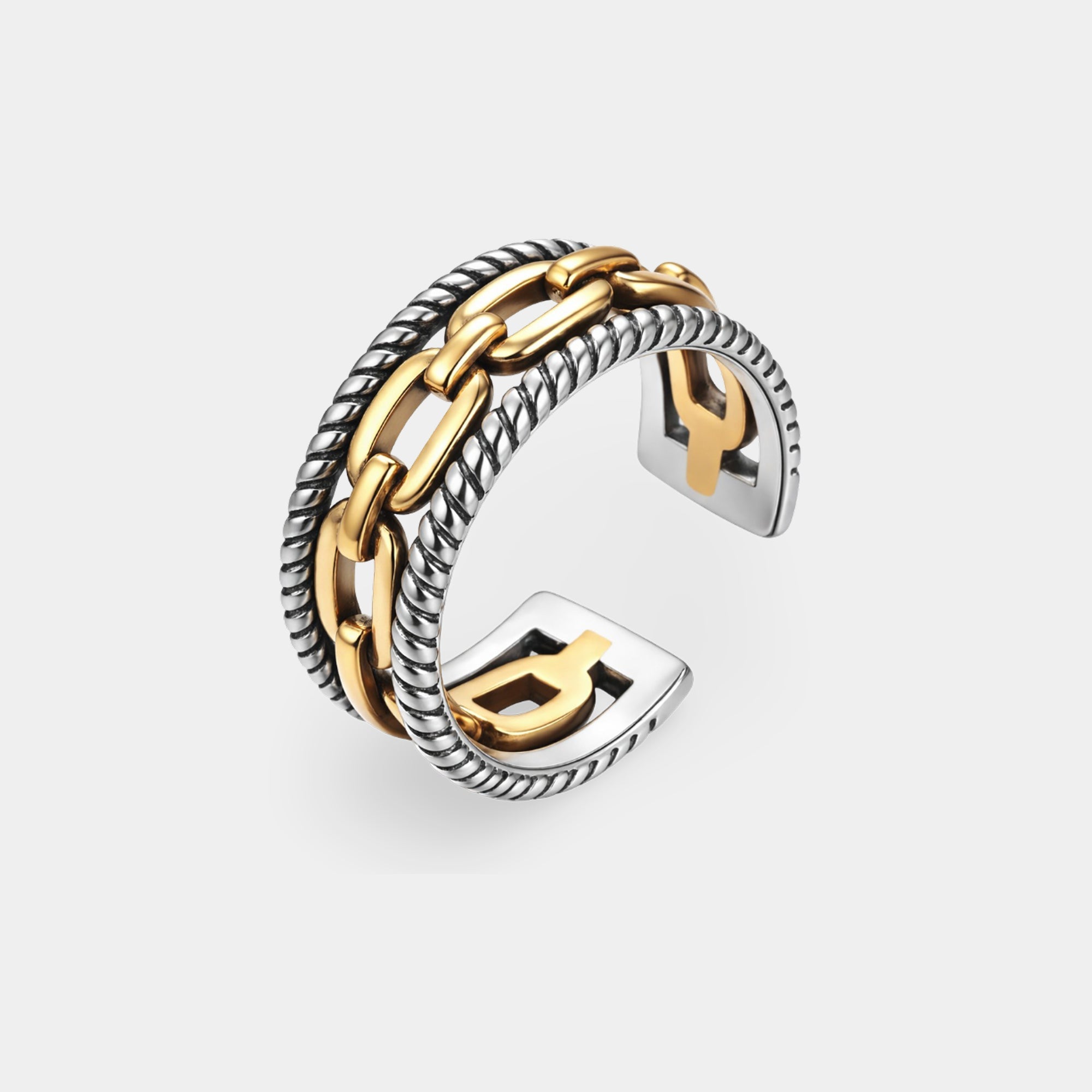Silver vintage lock charm ring styled on the hand