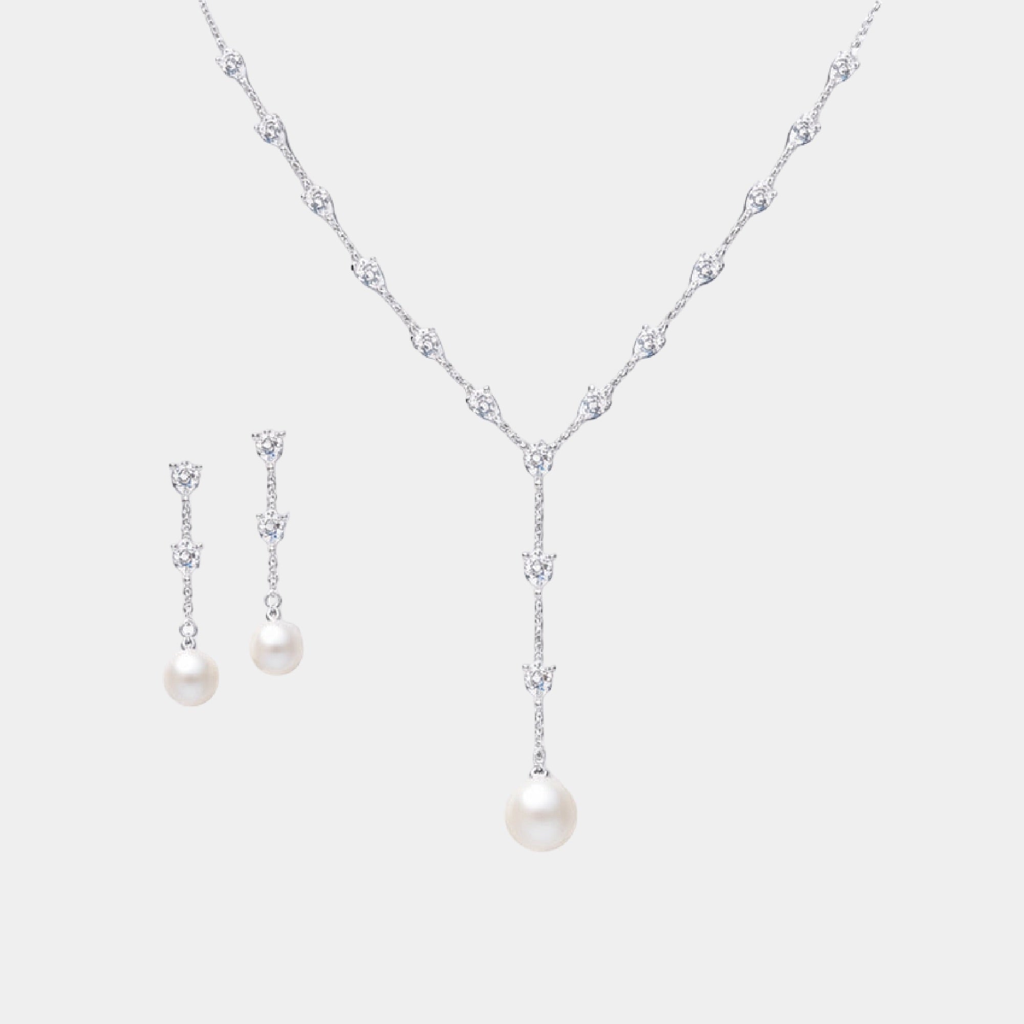 Silver Bridesmaid Necklace & Earrings Set - MH ELEGANCE - Silver Bridesmaid Necklace & Earrings Set -