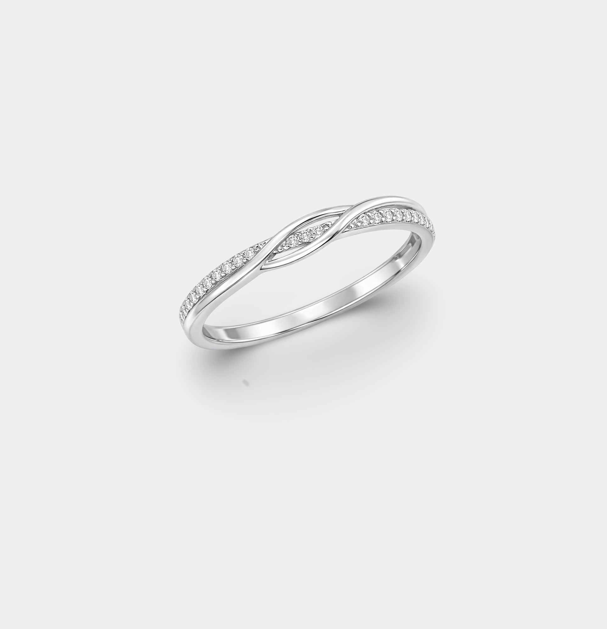 MH Elegance stainless steel infinity wave knot ring on a neutral background