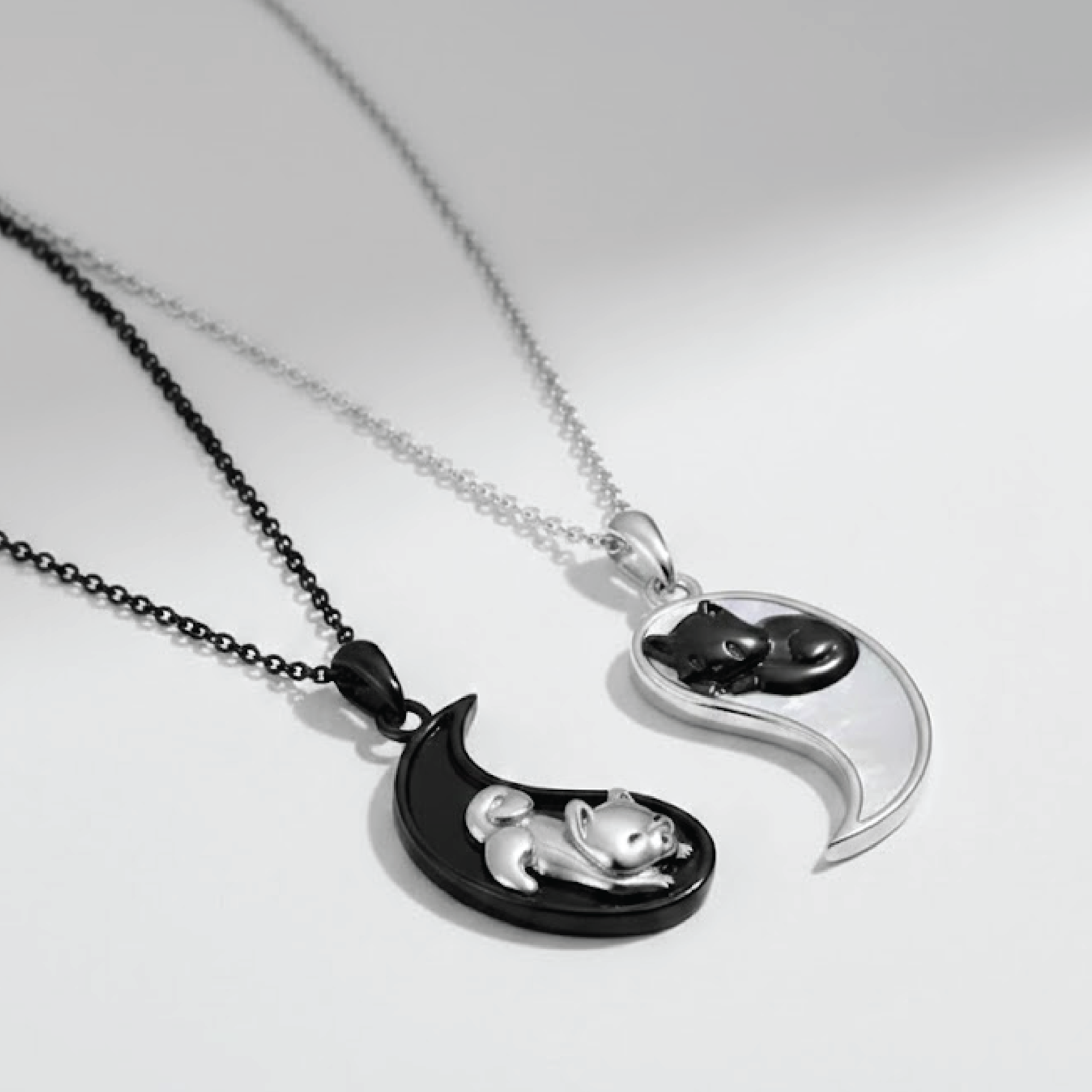 Sterling Silver Cat & Dog Couple Necklace - MH ELEGANCE - Sterling Silver Cat & Dog Couple Necklace - Necklace