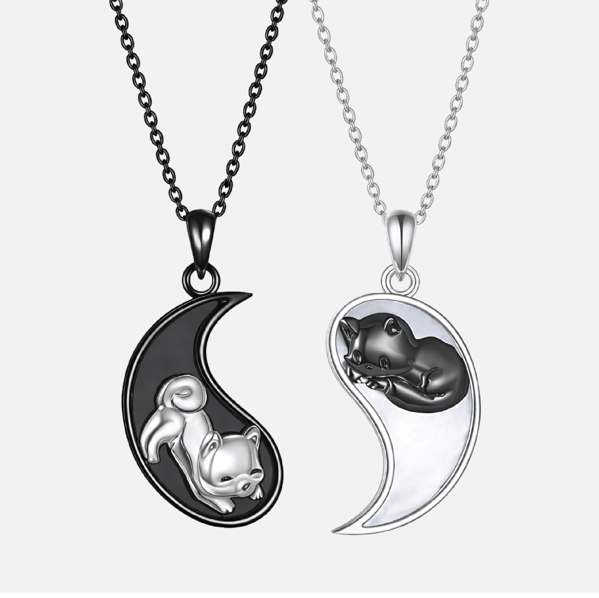 Sterling Silver Cat & Dog Couple Necklace - MH ELEGANCE - Sterling Silver Cat & Dog Couple Necklace - Necklace