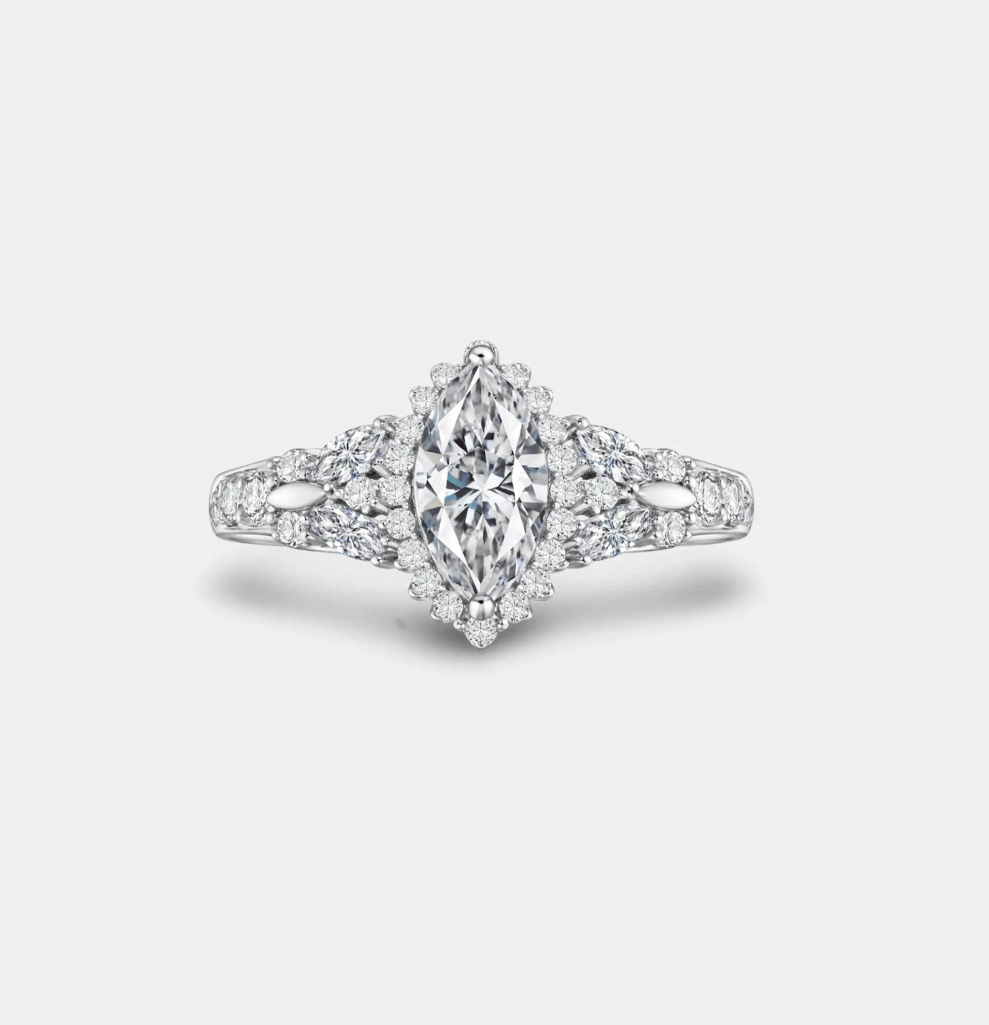 Marquise cut cubic zirconia butterfly engagement ring in sterling silver, front view