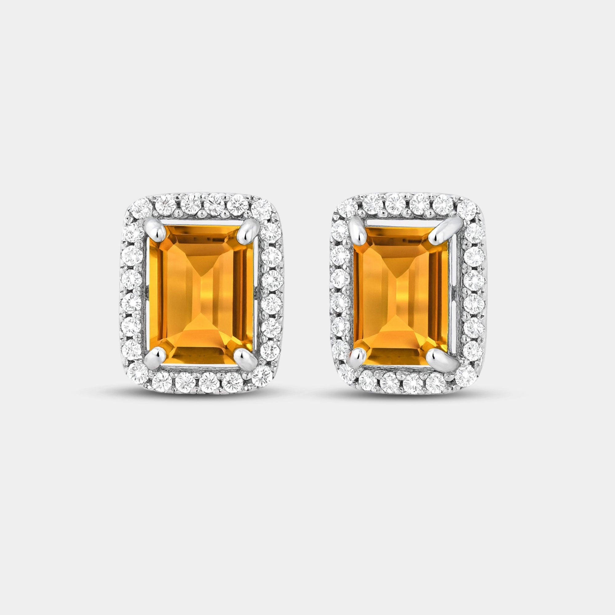 Sterling Silver Citrine Halo Earrings - MH ELEGANCE - Sterling Silver Citrine Halo Earrings - MH ELEGANCE -