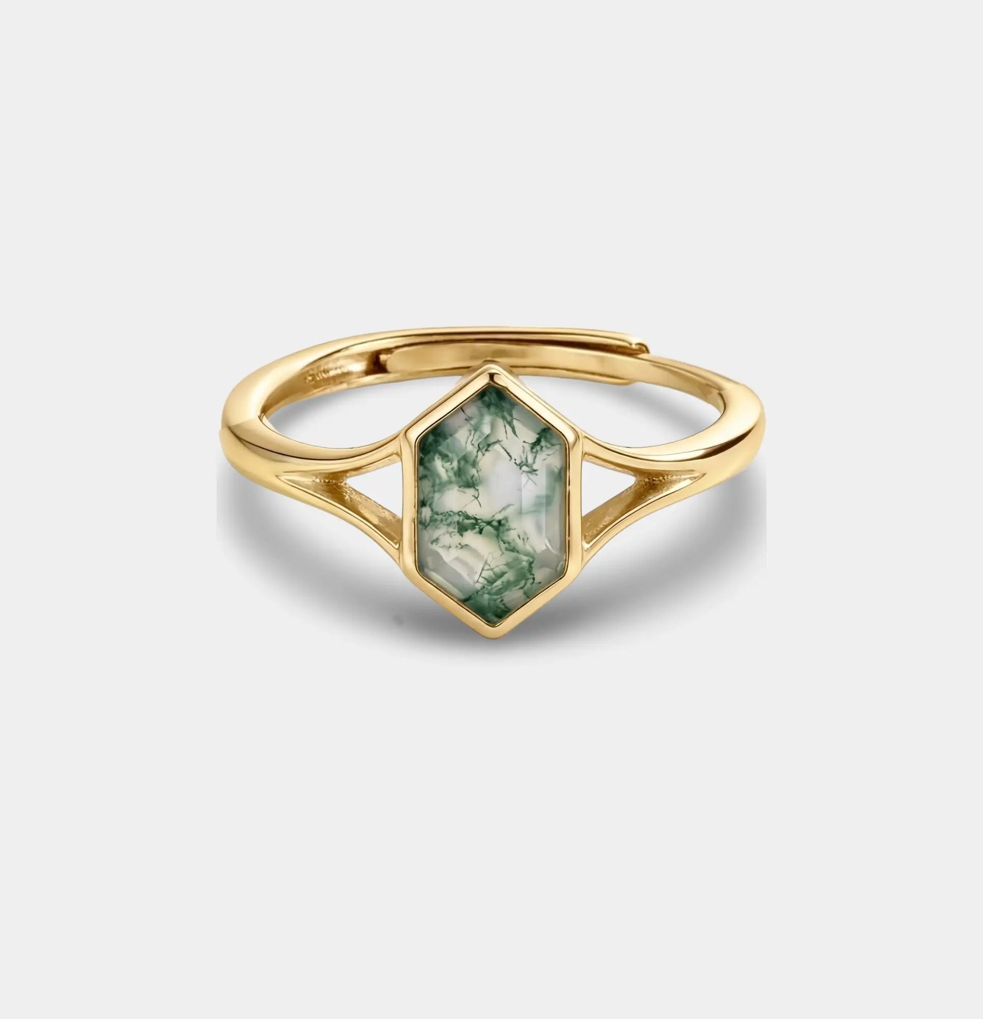 Sterling Silver Hexagon Moss 14K Gold Plated Ring - MH ELEGANCE - Sterling Silver Hexagon Moss 14K Gold Plated Ring - Ring