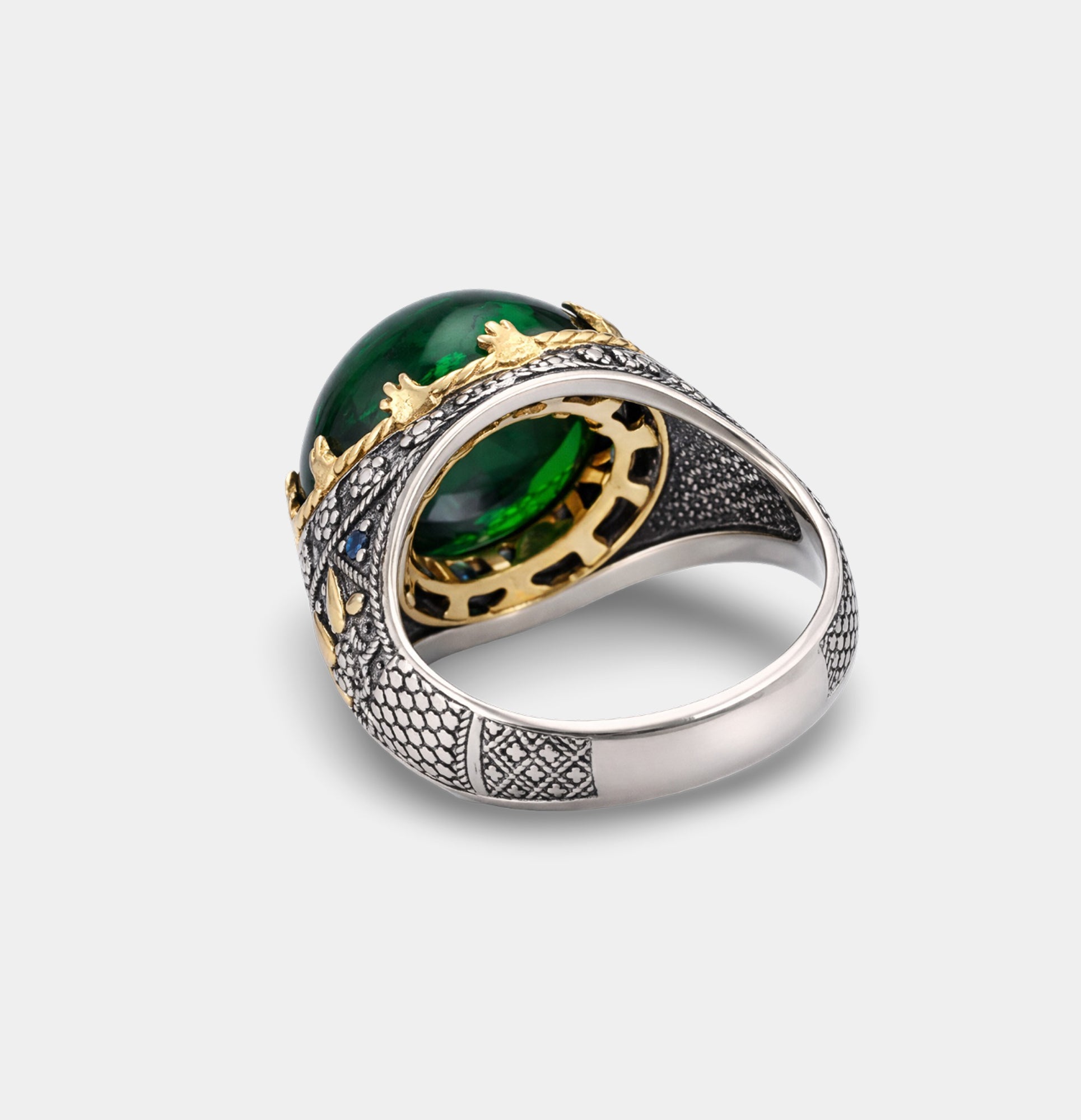 Sterling Silver Ottoman Legacy Emerald Inlaid Men's Ring | Gemstone Luxury Jewelry - MH ELEGANCE - Sterling Silver Ottoman Legacy Emerald Inlaid Men's Ring | Gemstone Luxury Jewelry - Ring