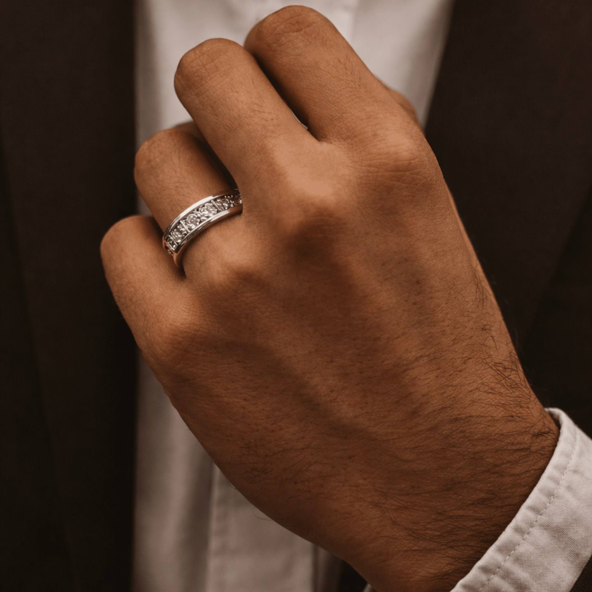 Sterling Silver Royal Spark Men's Wedding Ring | Modern Premium Band - MH ELEGANCE - Sterling Silver Royal Spark Men's Wedding Ring | Modern Premium Band - Ring