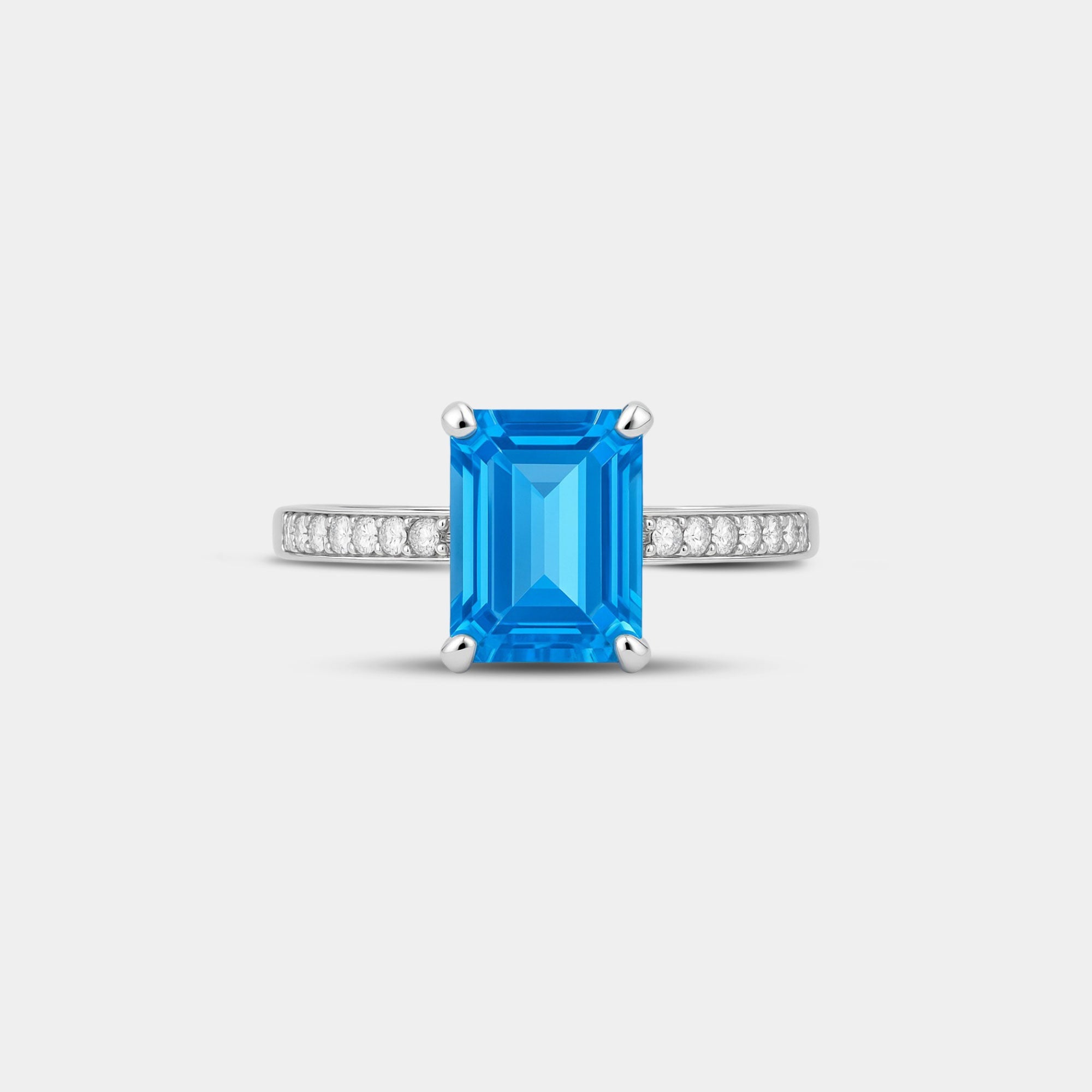 Swiss Blue Topaz & Diamond Ring - MH ELEGANCE - Swiss Blue Topaz & Diamond Ring - MH ELEGANCE -
