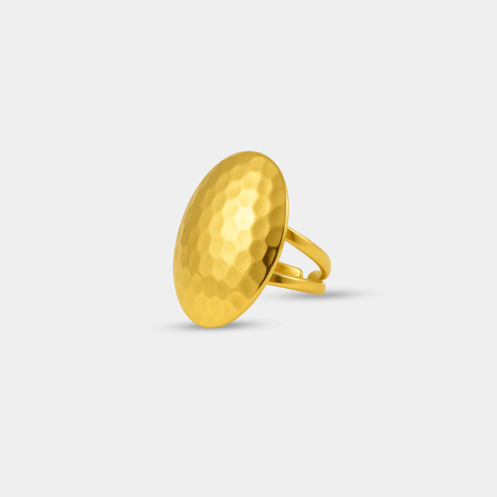 Textured Gold Dome Ring | 14K Gold Bold Statement Ring for Women - MH ELEGANCE - Bold textured gold dome statement ring in 14K gold on white background showing sculptural profile and texture - Ring