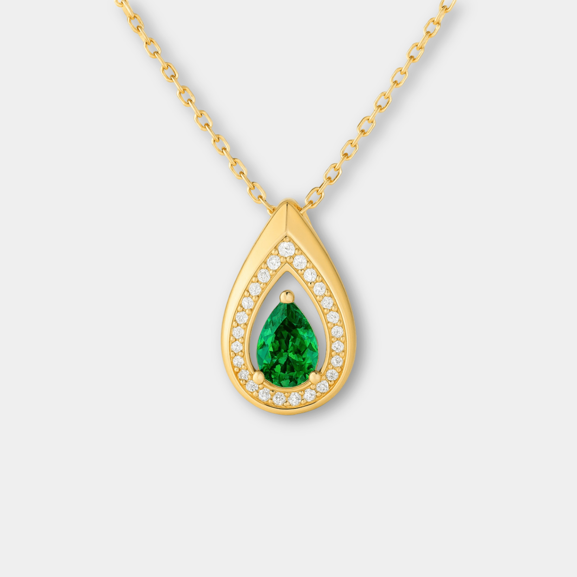 Trinity Teardrop Emerald Pendant Necklace - MH ELEGANCE - Trinity Teardrop Emerald Pendant Necklace - MH ELEGANCE -